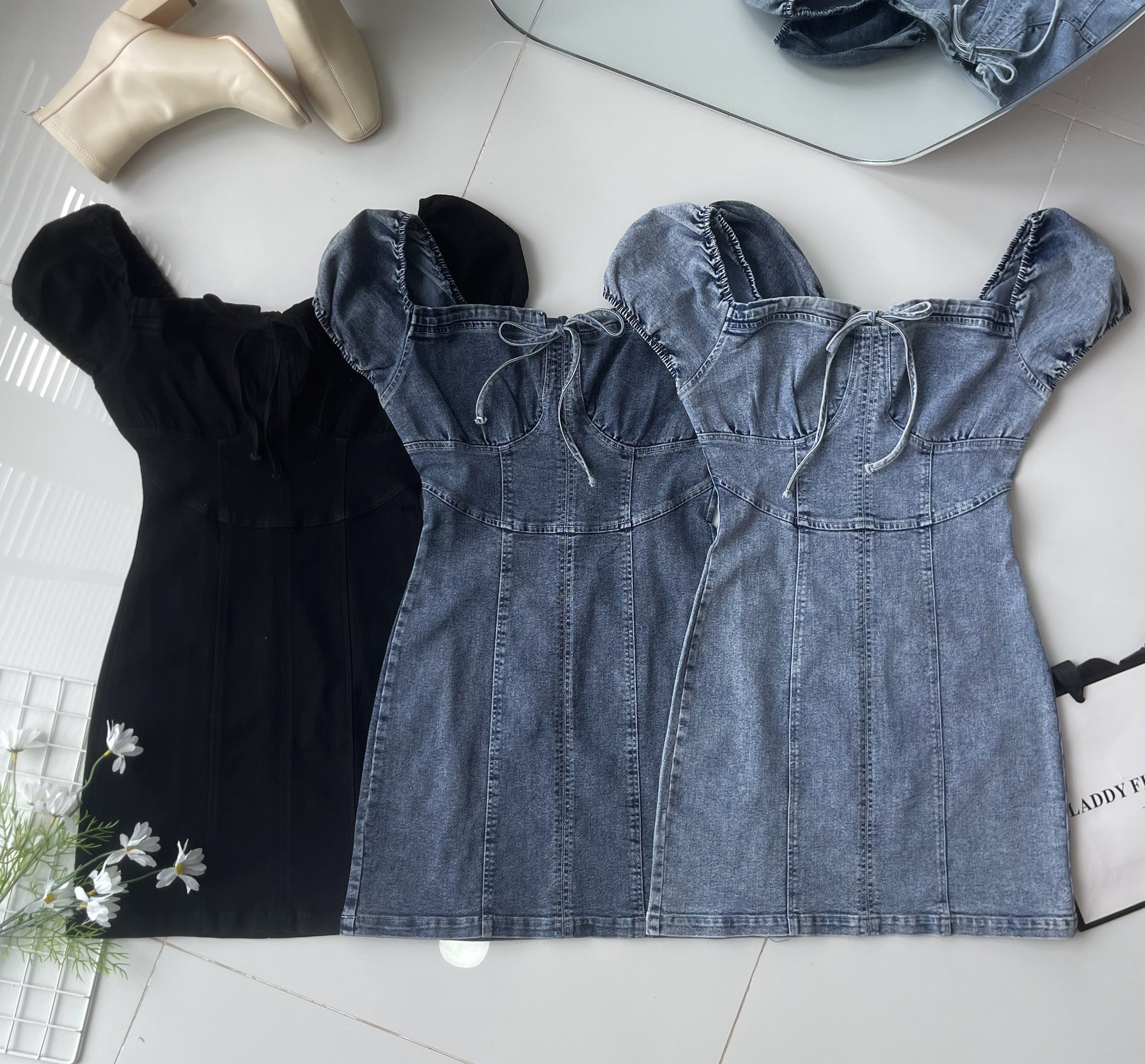【D7113】高品质COTTON JEANS极简简约雪花牛仔连身裙子 ❤❤【B-R1-C5】