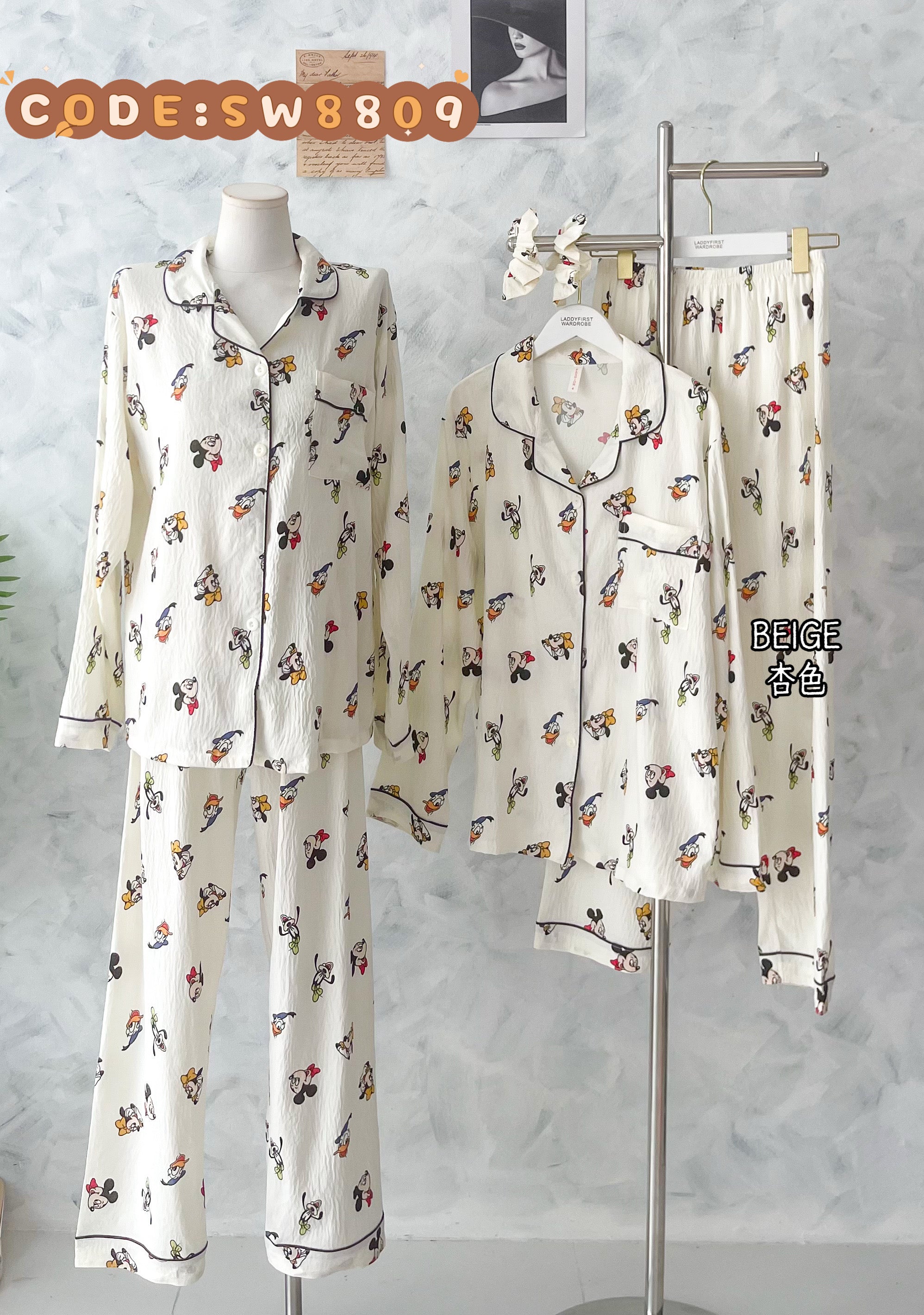 【SW8809】高品质两件式MICKEY MOUSE 图案睡衣套装 长袖上衣➕长裤❤️❤️