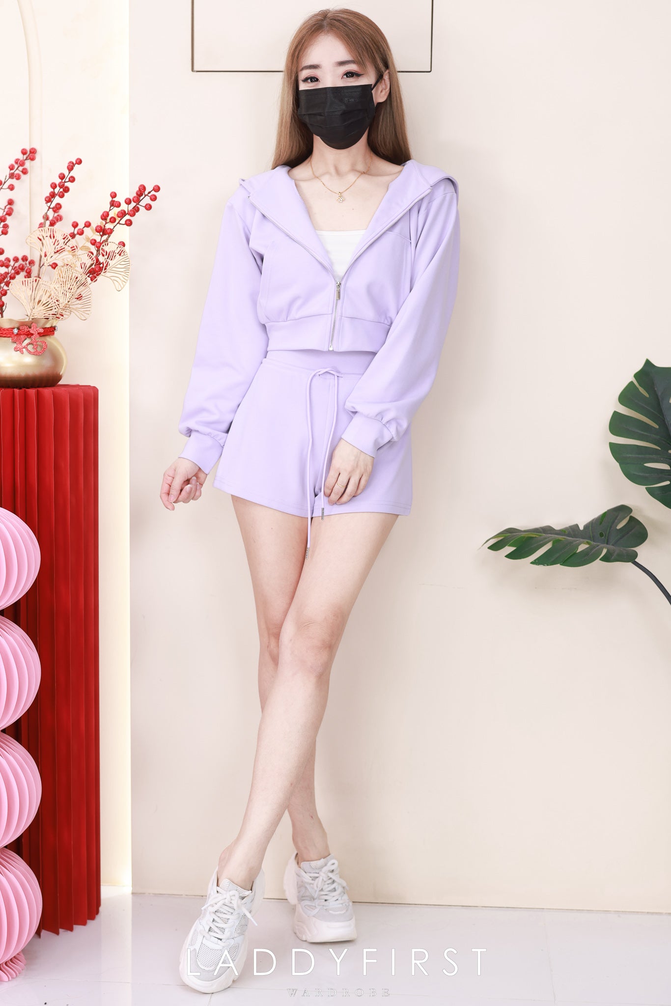 【SS3530】独家爆款高品质纯棉连帽简约休闲运动装百搭套装 连帽长袖上衣➕松紧腰弹力百搭短裤 ❤️❤️