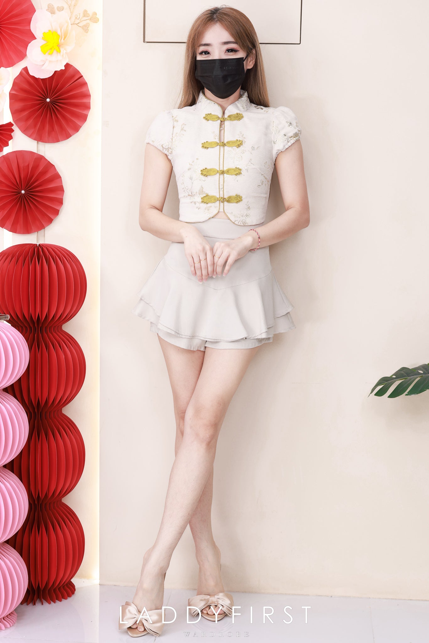 【SS3499】【LFW独家小圆饼】高品质两件式新中式高端国风提花旗袍套装 精致金线盘扣提花旗袍上衣➕荷叶下摆西装高腰百搭裤裙 ❤️❤️