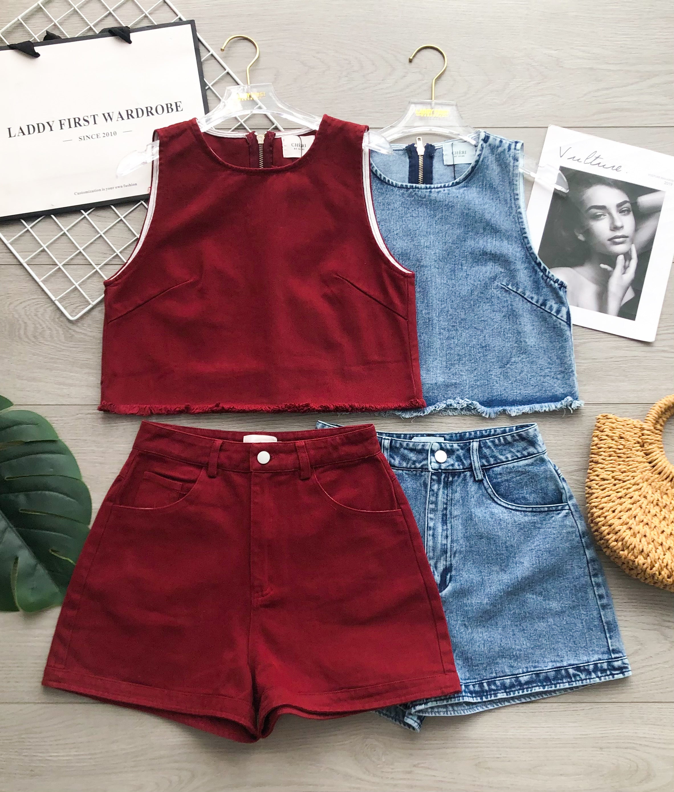 【SS2146】高品质两件式韩式时尚休闲风慵懒牛仔套装 宽松版无袖牛仔上衣➕牛仔高腰百搭短裤，有口袋 ❤️❤️