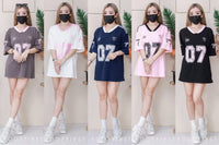 【T110906】高品质V领拼色07运动风纯棉弹力Oversized 日常休闲上衣 ❤❤ 【A-R3-C1】