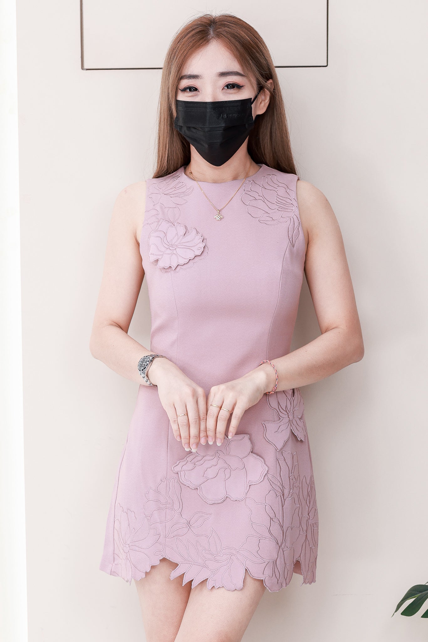 【D81616 / 65213】法式高级感立体绣花西装无袖连身裙子 ❤️❤️