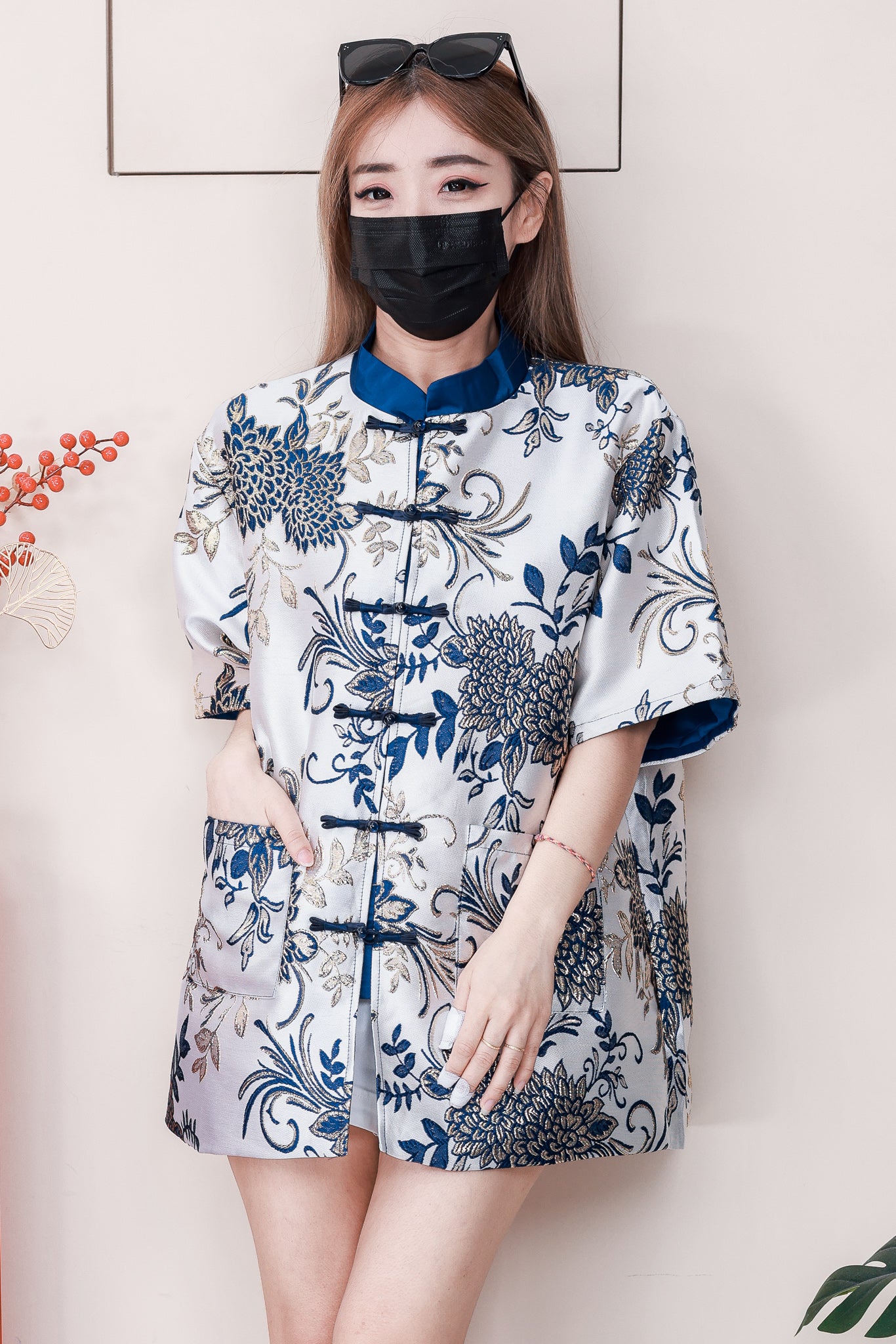 【T6862】高品质富贵牡丹金线提花男女同款唐装旗袍上衣，有口袋 ❤❤