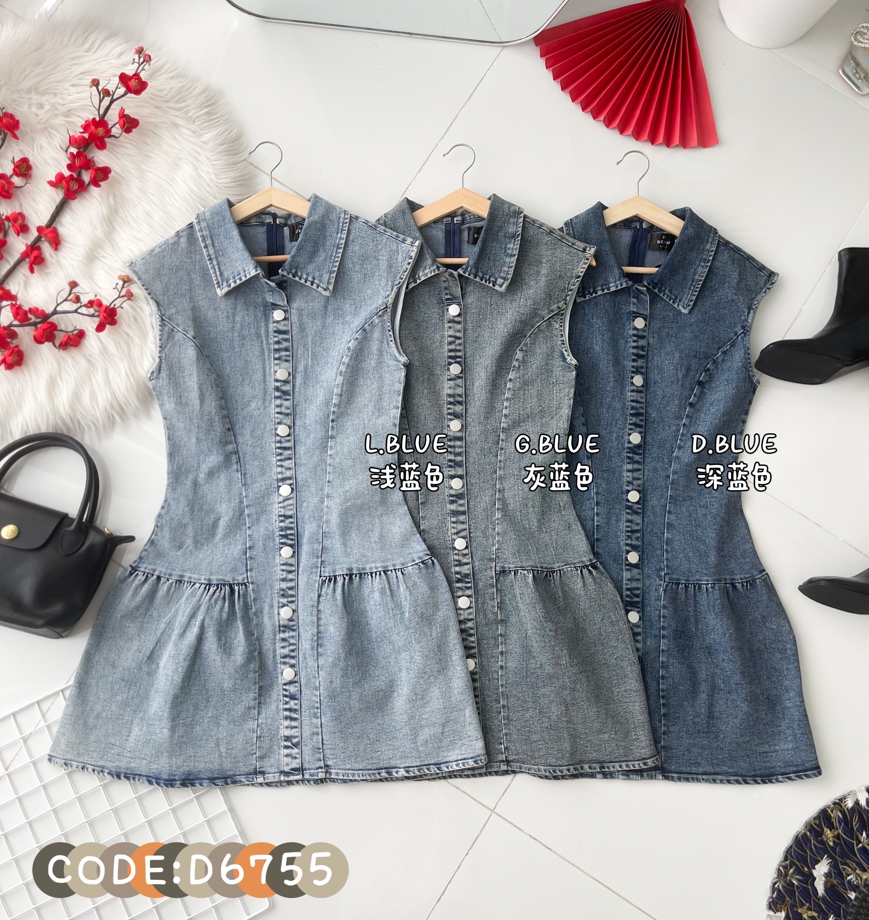【D6755】高品质欧美时尚宽松版慵懒风牛仔连身裙子 ❤❤【A-R1-C6】