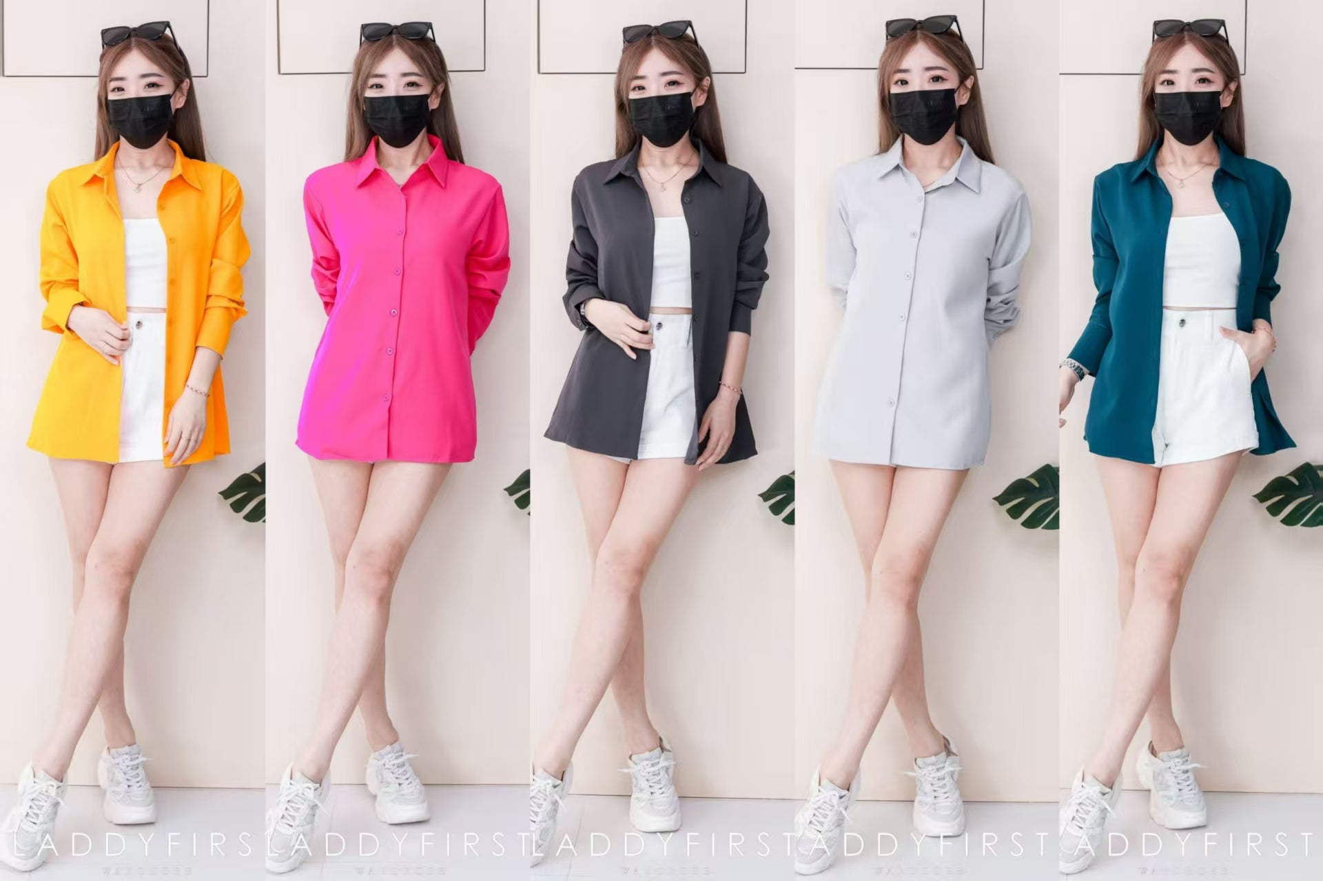 【T80340】＊订单不断＊ 独家爆款高品质韩式宽松版多巴胺色系翻领长袖西装衬衫上衣❤️【A-R1-C5】