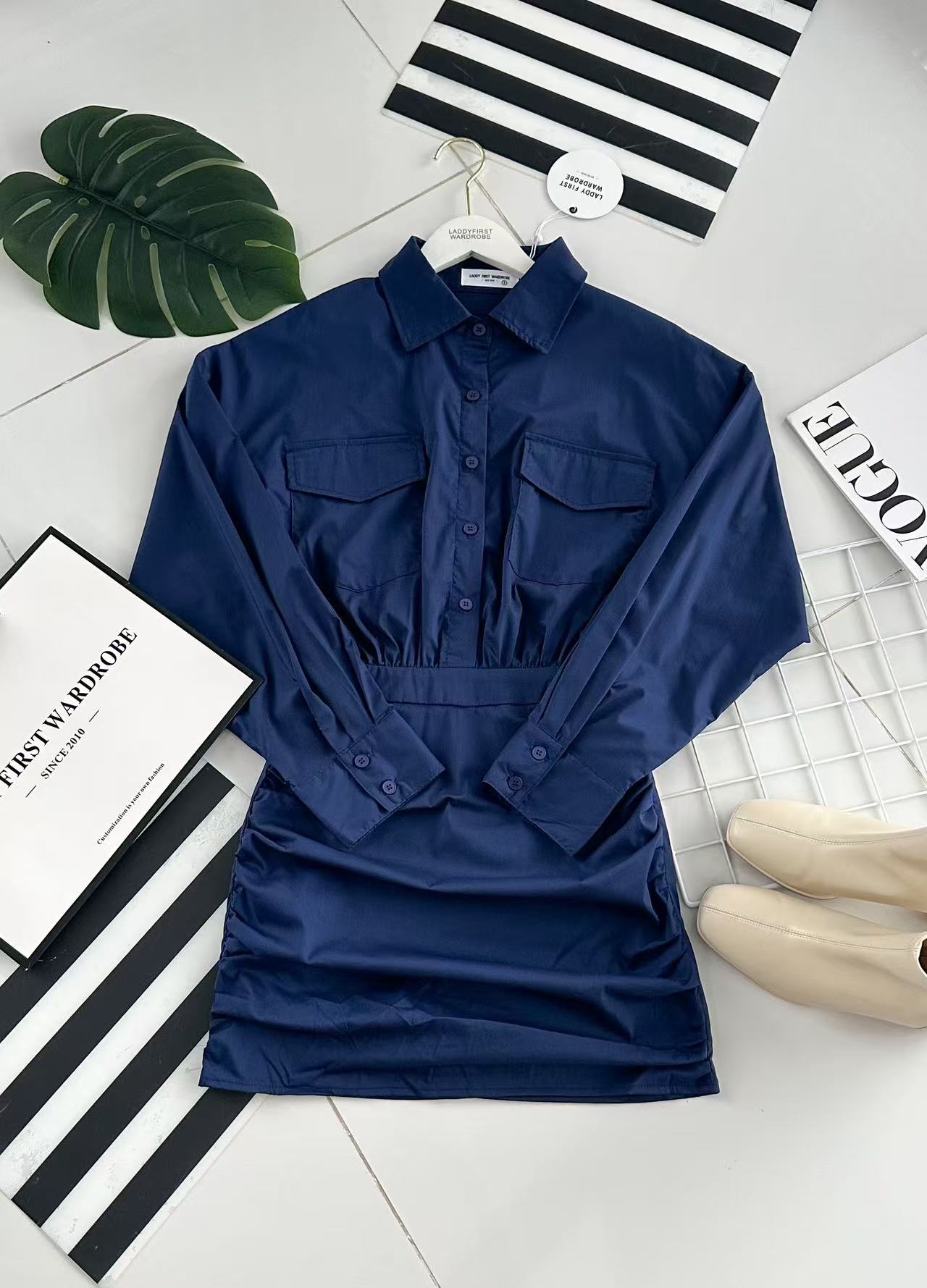 【D3488】🧧 宠粉福利回馈 🧧 【LFW独家小圆饼】高品质法式翻领长袖收腰显示包臀衬衫连身裙子 ❤️❤️ 【D-R2-C1】