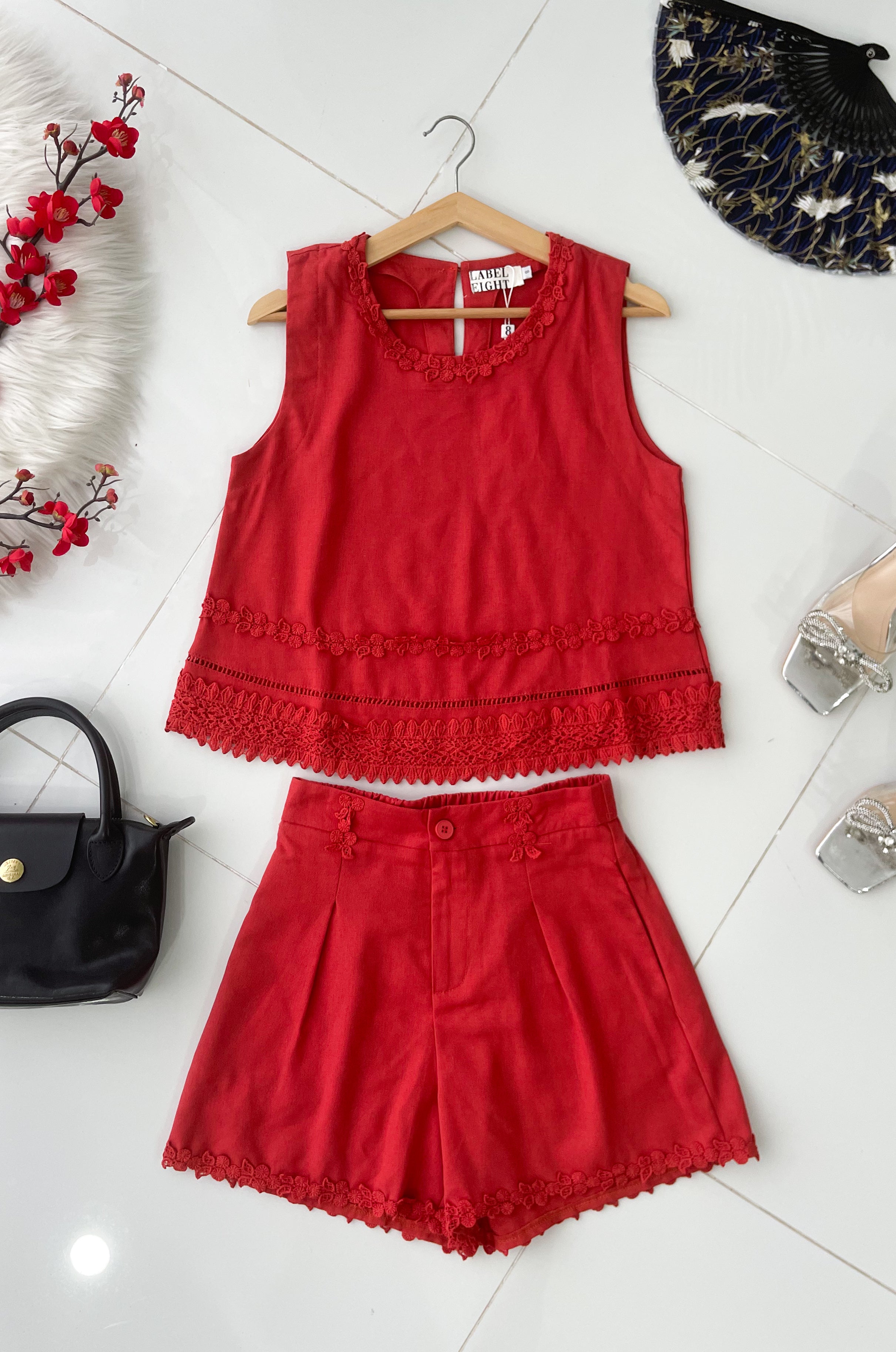 【SS151620】高品质两件式优雅简约时尚棉麻套装 宽松版棉麻无袖上衣➕棉麻高腰百搭短裤，后腰伸缩弹力，有口袋 ❤️❤️