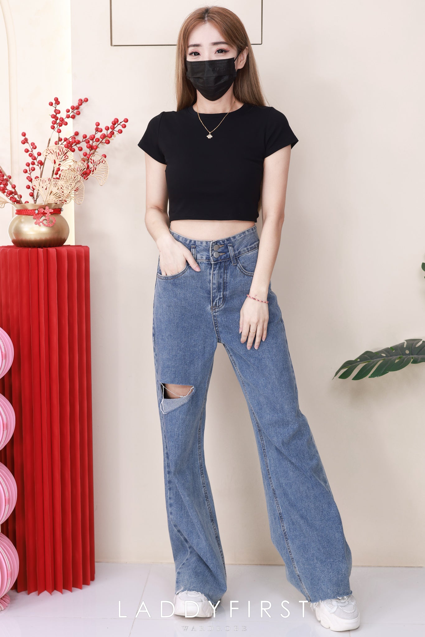 【L61183】高品质气质牛仔高腰阔脚休闲百搭长裤，有口袋 ❤️❤️【A-R3-C2】