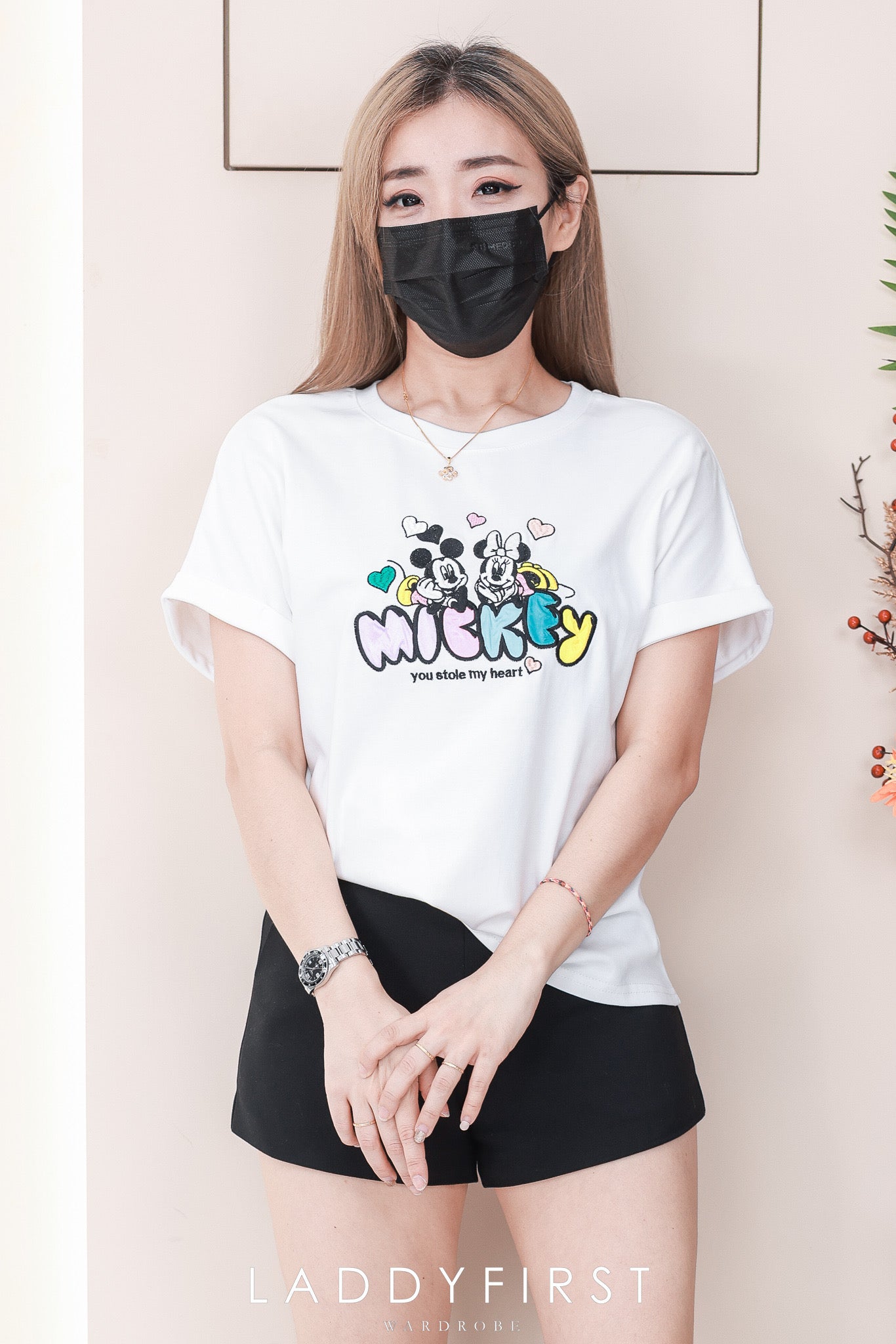 【T823319】高品质纯棉弹力宽松大版型米奇刺绣图简约日常百搭上衣 ❤️❤️