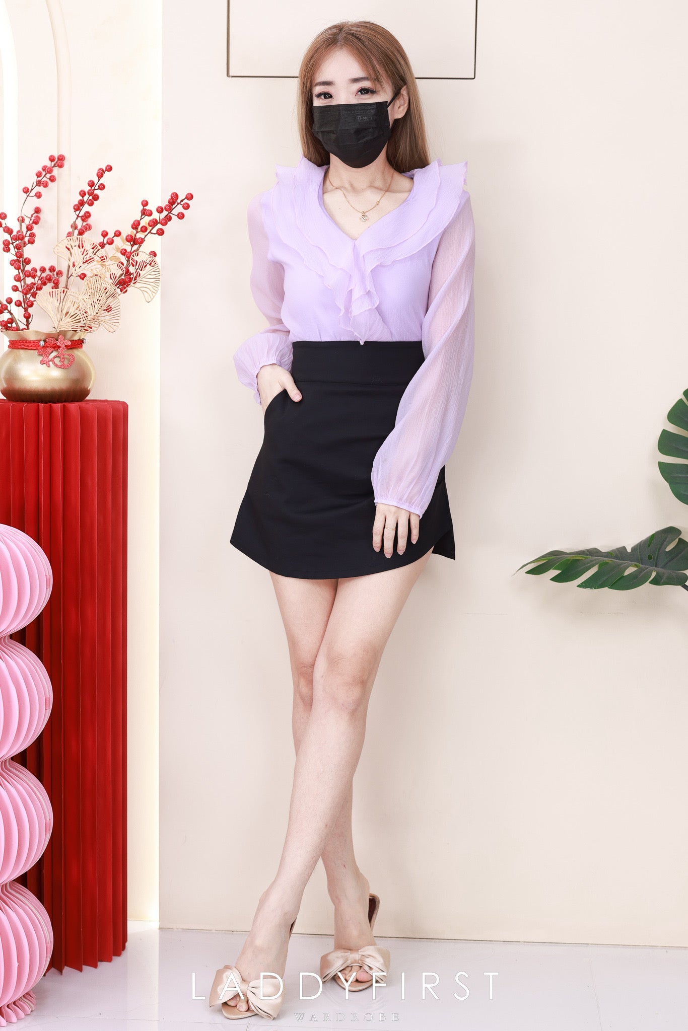 【T2740】高品质日系温柔风荷叶边雪纺长袖上衣 ❤❤