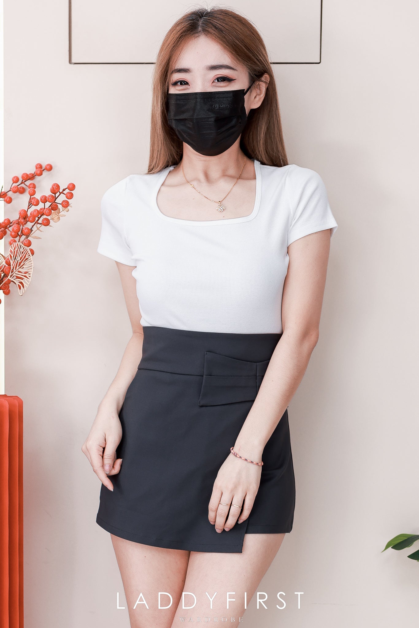 【S2664】高品质简约时尚蝴蝶结设计前裙后裤西装高腰百搭裤裙，有口袋 ❤️❤️