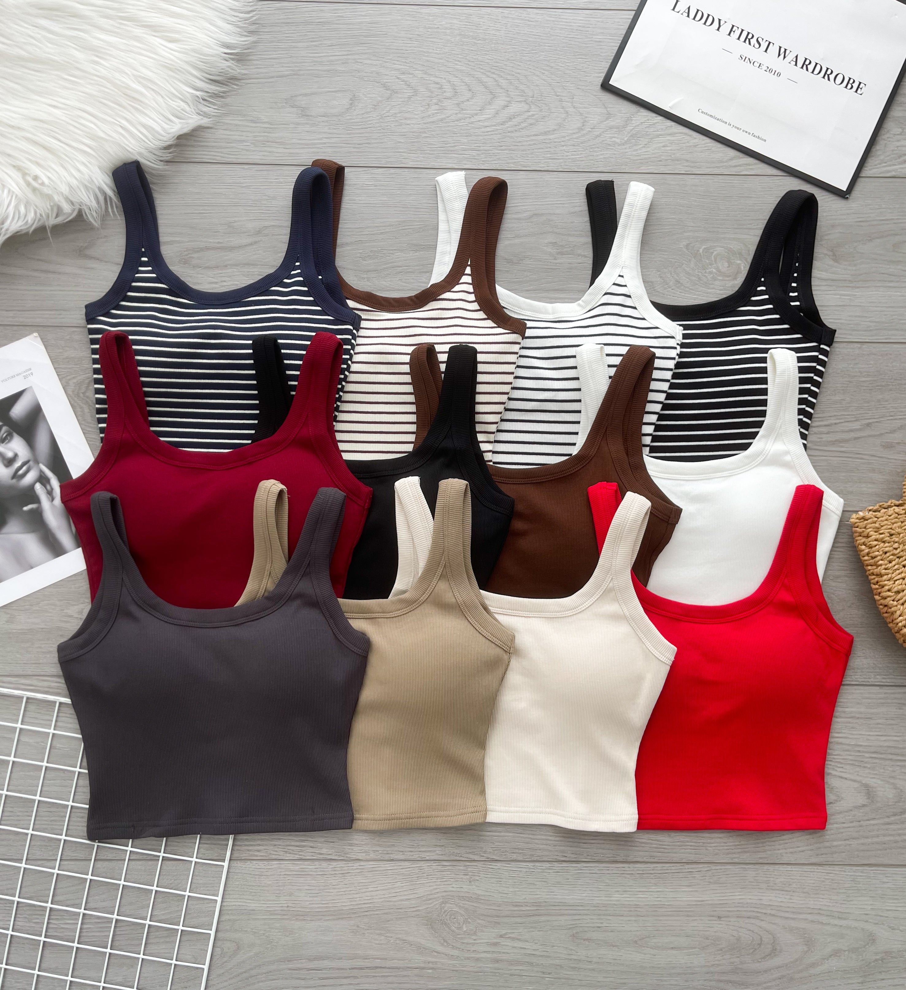 【T80562】高品质螺纹弹力带胸垫无袖百搭背心上衣 ❤️❤️