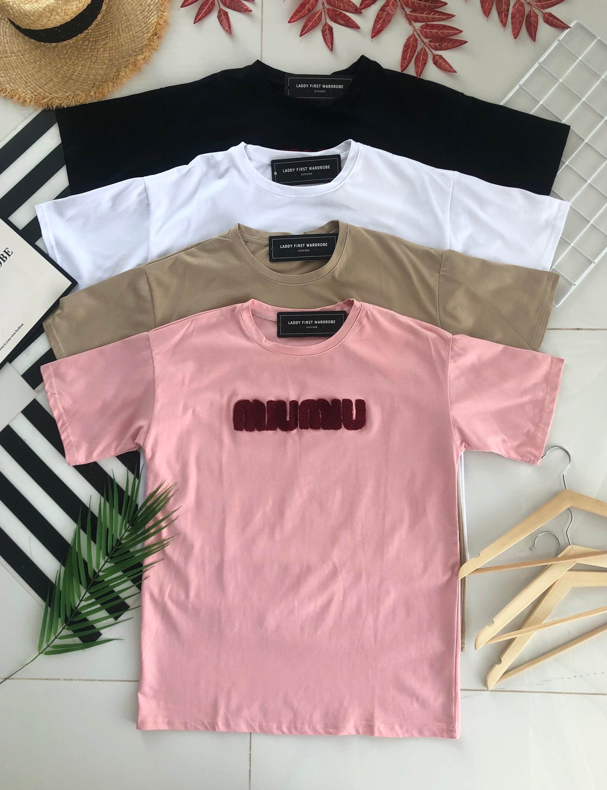 【O7538】高品质毛巾绣字母MIUMIU领短袖 Oversized 休闲上衣❤️❤️【A-RU2】
