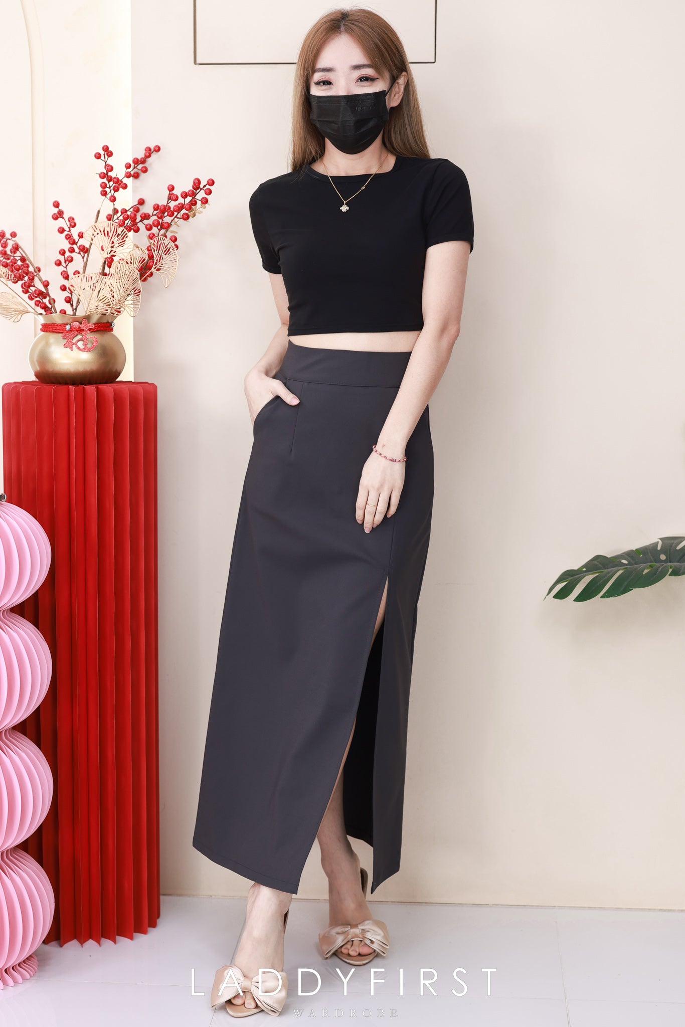 【L82962】高品质韩式修身显腰开叉设计锦棉OL高腰百搭长裙，有口袋 ❤️❤️