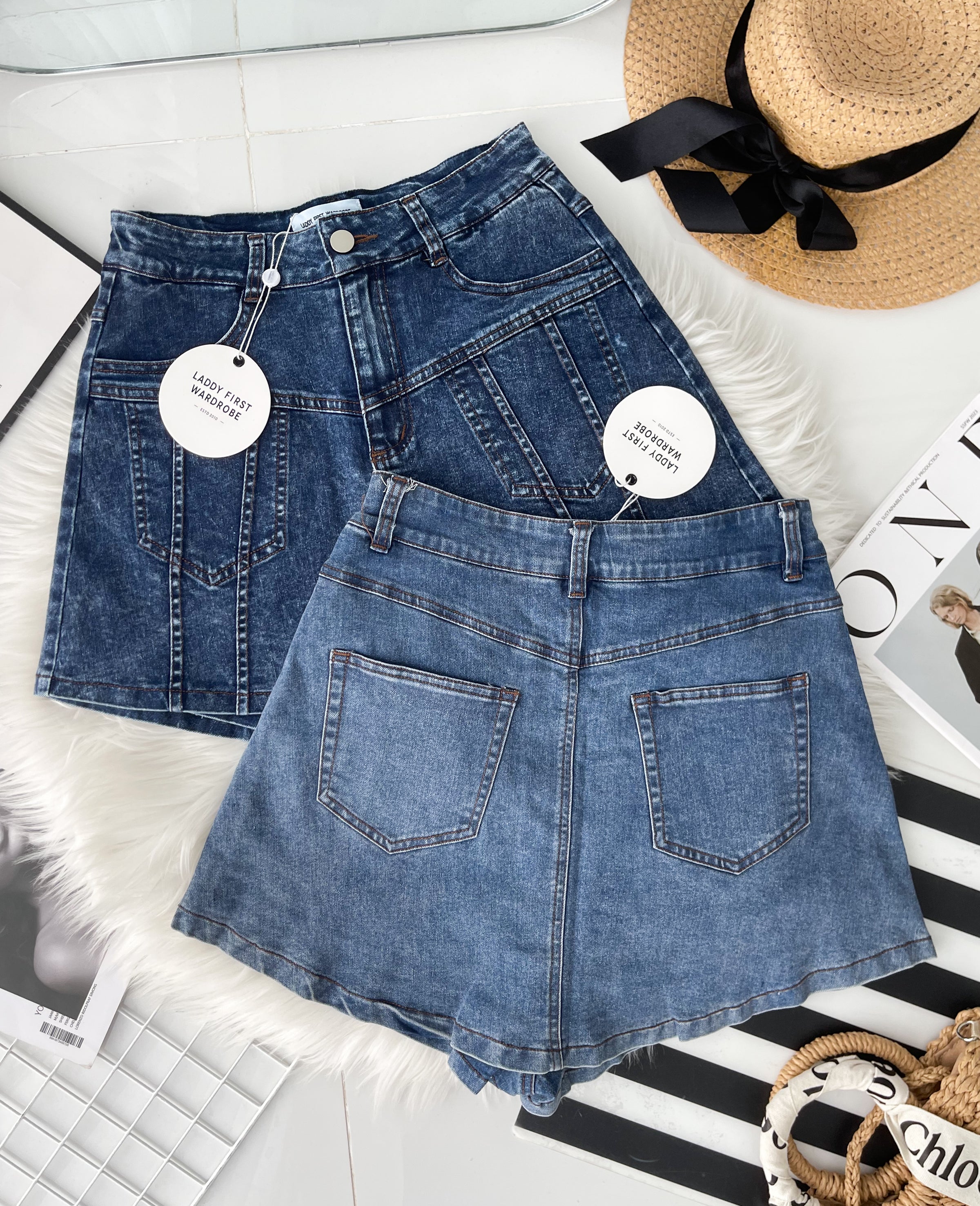 【S3524】独家爆款高品质牛仔COTTON JEANS简约显瘦显腿长百搭牛仔高腰裤裙，有口袋 ❤️❤️【B-R3-C1】