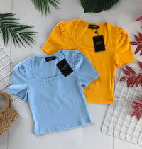 【T3329】独家爆款方领短袖纯棉弹力简约休闲百搭上衣 ❤️❤️ 【A-R3-C2】