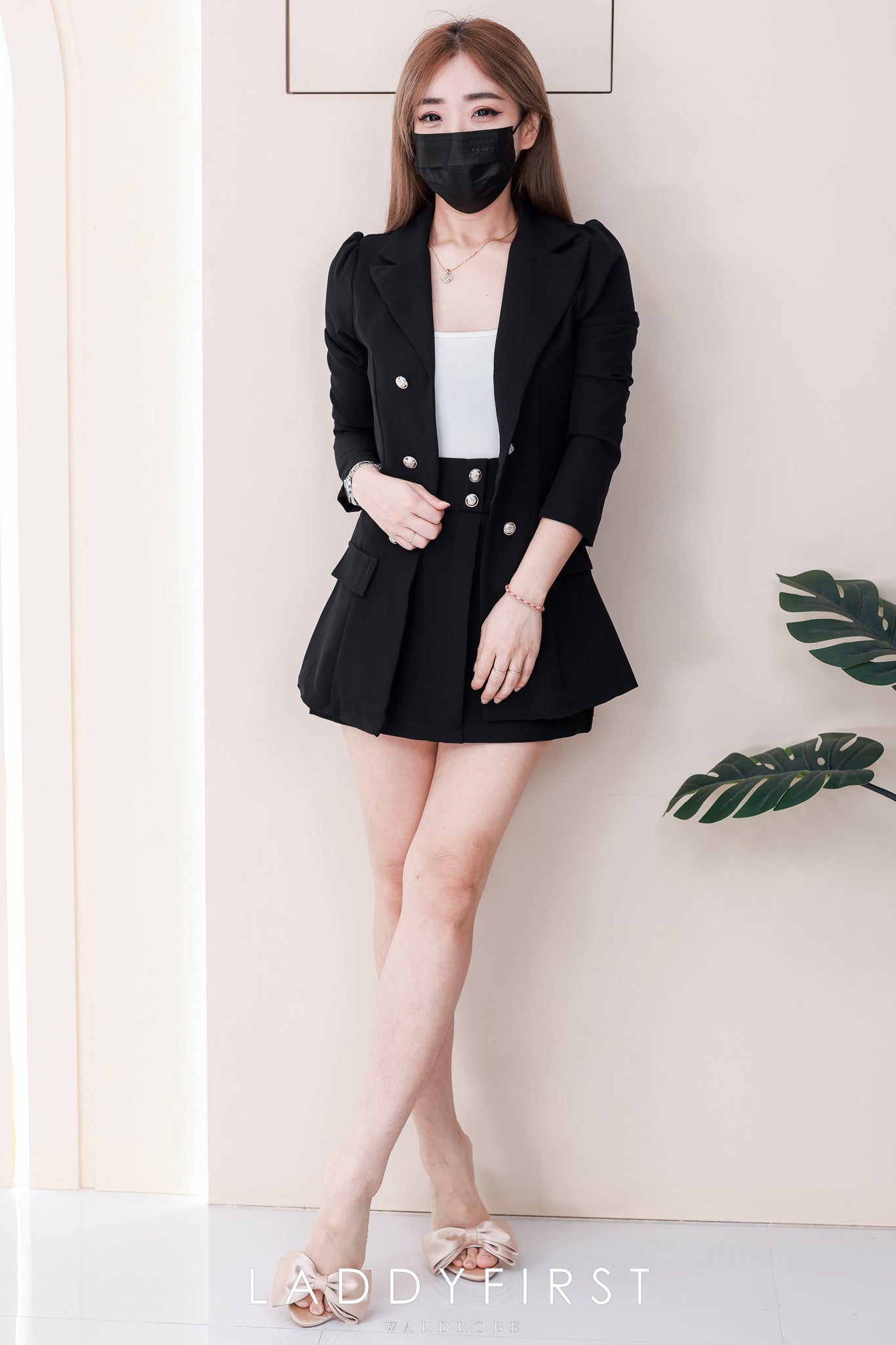 【SS16859】【补厂家现货⚡⚡】高品质两件式韩风欧美时尚西装套装 翻领长袖西装外套➕西装高腰百搭裙子，有口袋 ❤️❤️