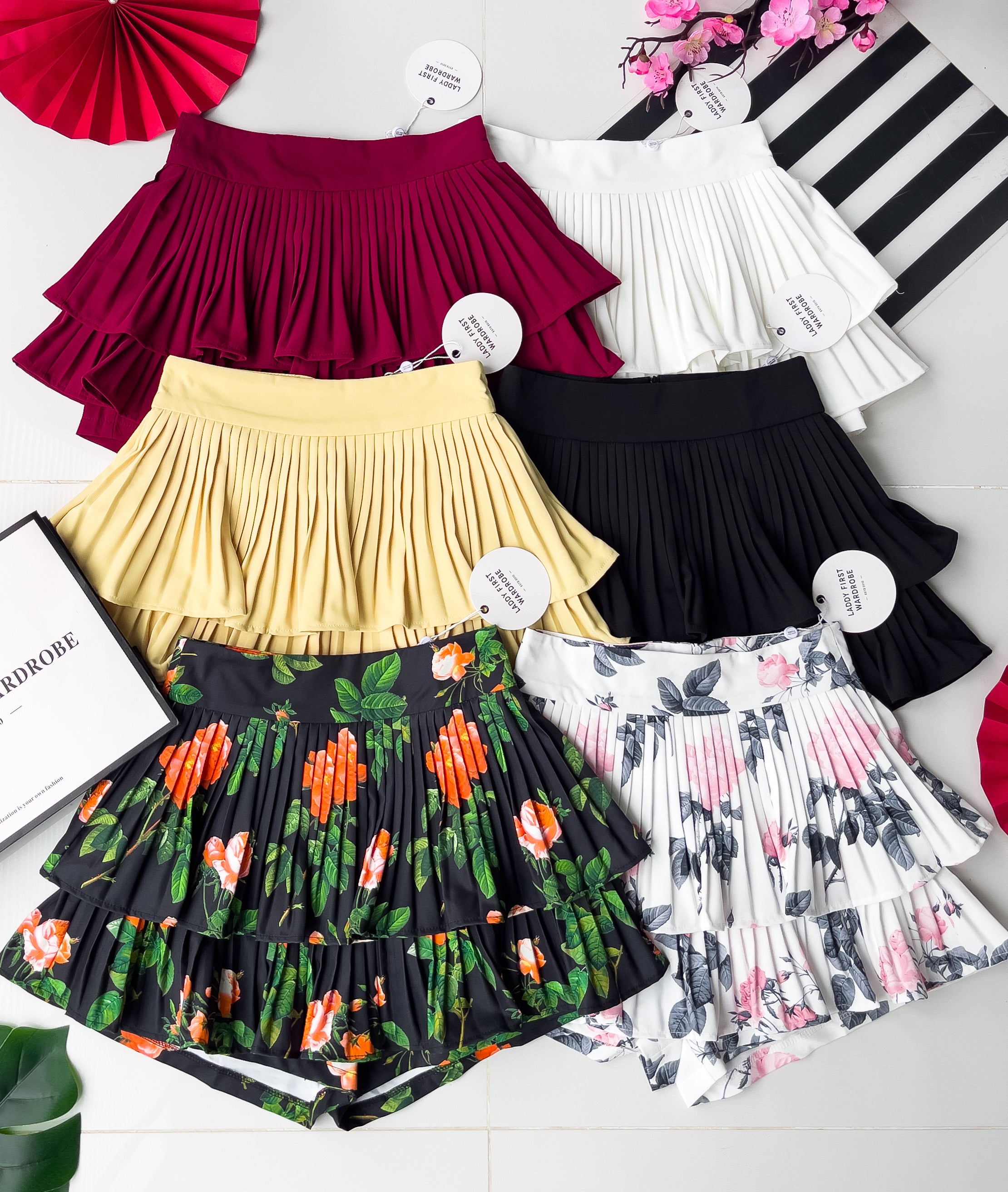 【S68135】【LFW独家小圆饼】【直播间搭配】双层蛋糕百褶荷叶边高腰显瘦西装裙子，内层防走光短裤 ❤️❤️ 【C-R3-C5】