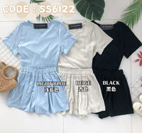 【SS6122】高品质韩式休闲简约百搭套装 两侧抽绳设计宽松百搭上衣➕松紧腰弹力休闲百搭短裤，有口袋 ❤️❤️【A- R1-C6】