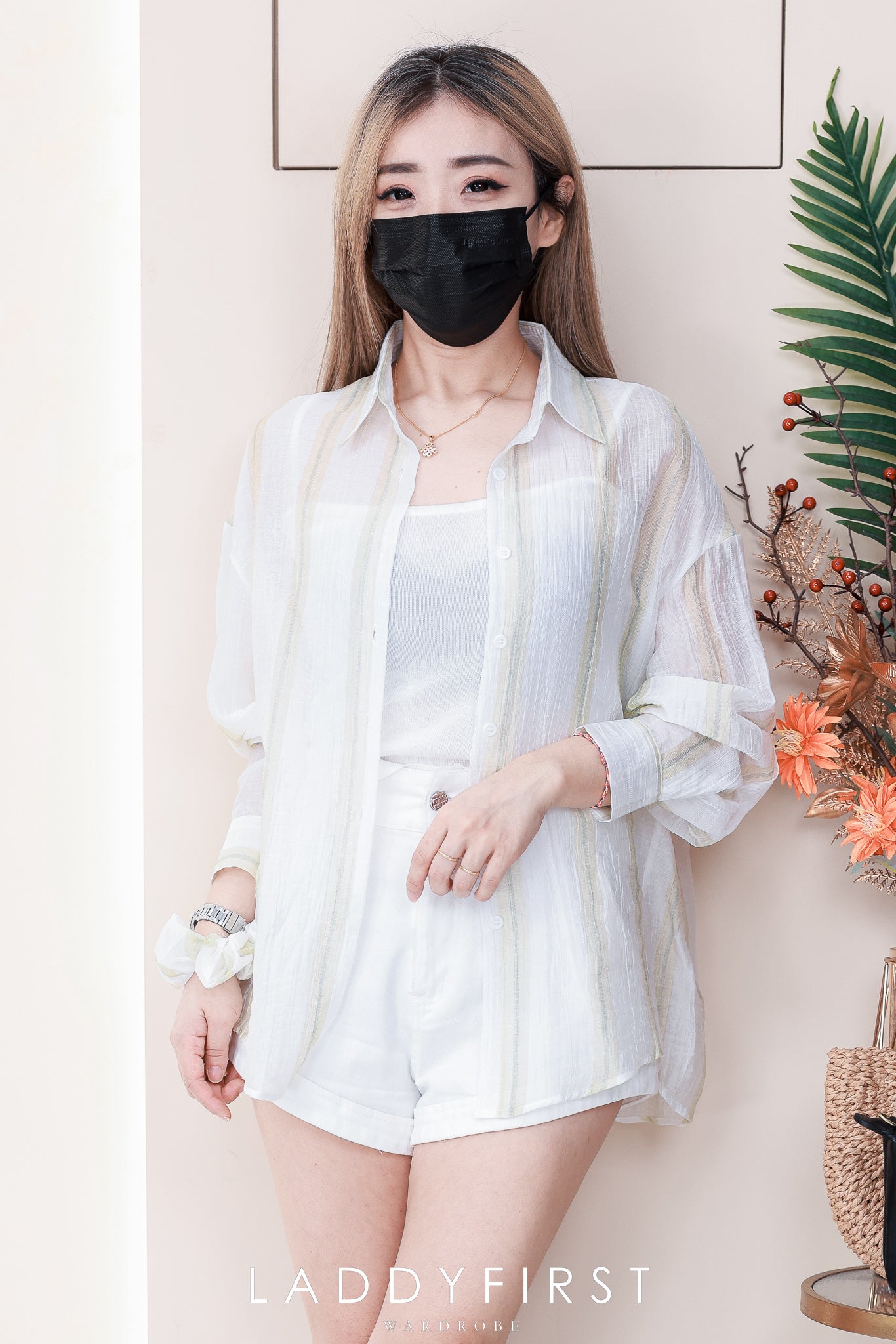 【T8845】高品质两件式韩风轻薄衬衫长袖上衣➕针织弹力内搭上衣  🎁 附送发圈 ❤️