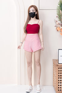 【T3398】V领小皱褶设计细带无袖纯棉弹力内搭上衣 ❤❤ 【B-R2-C4】