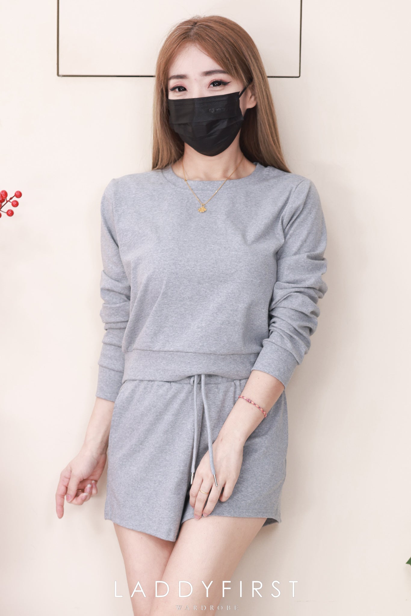 【SS823740】高品质两件式纯棉简约休闲百搭套装 宽松版休闲百搭长袖上衣➕松紧腰弹力休闲短裤，有口袋 ❤️❤️【B-R1-C4】