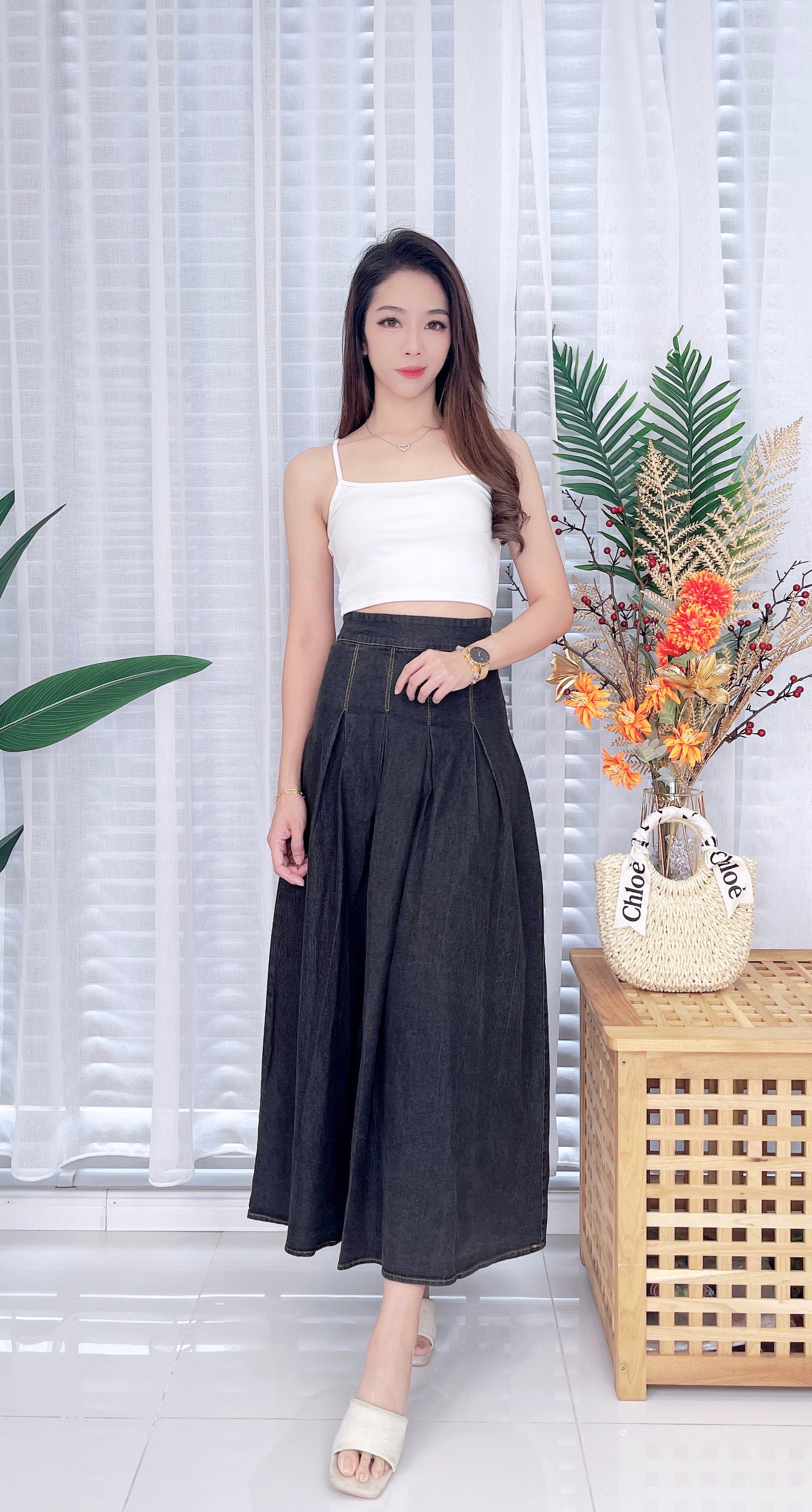 【L121388】韩版气质牛仔大摆裙高腰百搭长裙 ❤️❤️