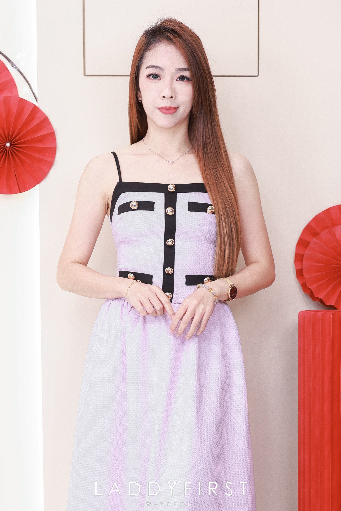 【D3414】【LFW独家小圆饼】高品质自调无袖肩带仙气风华夫格小香风连身裙子 ❤️❤️ 【F-R2-C2】