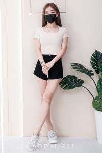 【T50155】独家爆款高品质方领短袖纯棉弹力简约日常百搭款上衣 ❤❤ 【B-R1-C5】