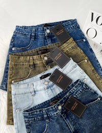 【S3520】LFW独家爆款高品质牛仔COTTON JEANS日常简约休闲百搭牛仔高腰短裤，有口袋 ❤️❤️ 【D-R3-C1】