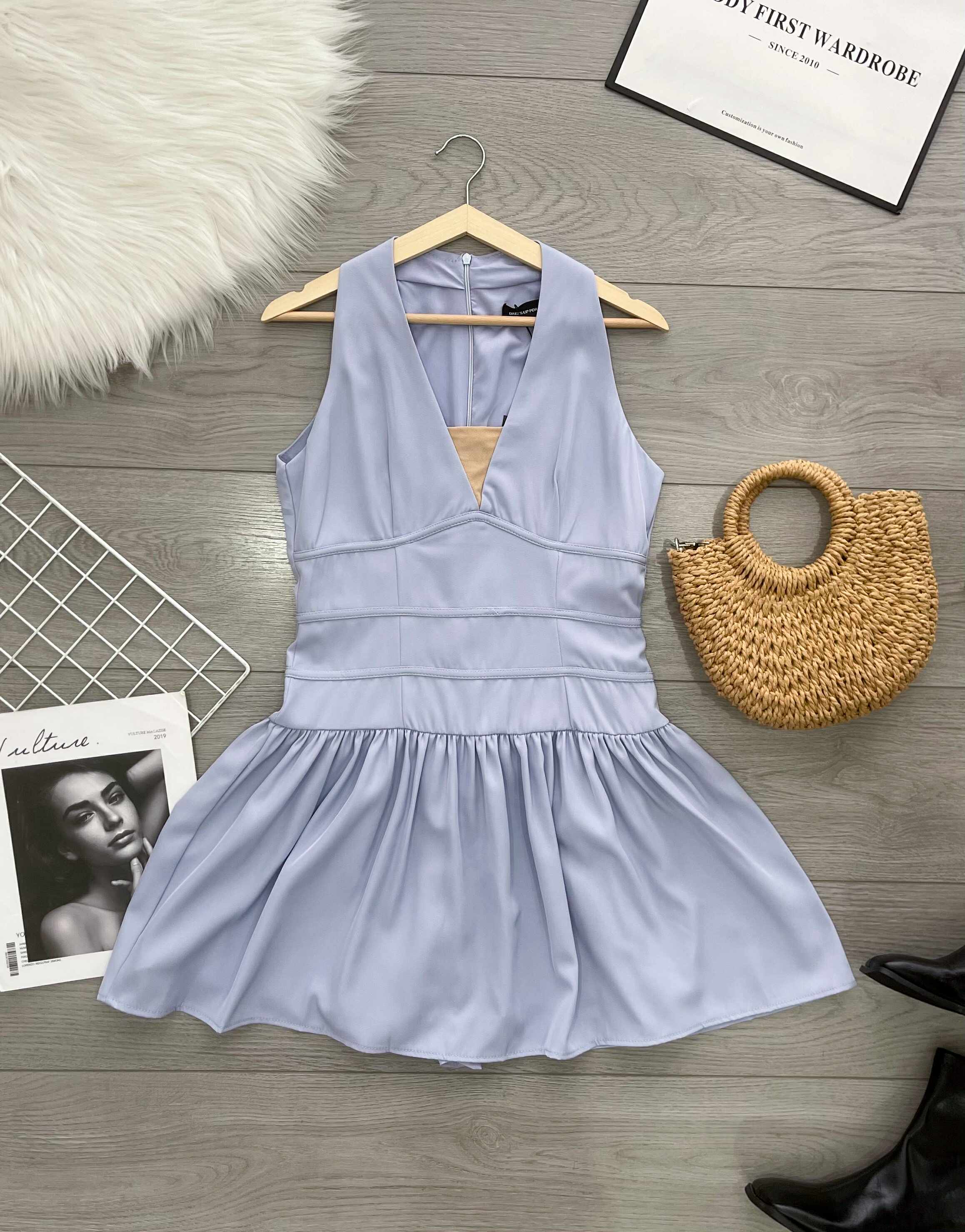 【D520216】【补厂家现货⚡️⚡️】高品质拼接V领网纱雪纺无袖连身裙子 ❤❤