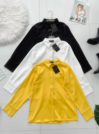 【T80340】＊订单不断＊ 独家爆款高品质韩式宽松版多巴胺色系翻领长袖西装衬衫上衣❤️【A-R1-C5】