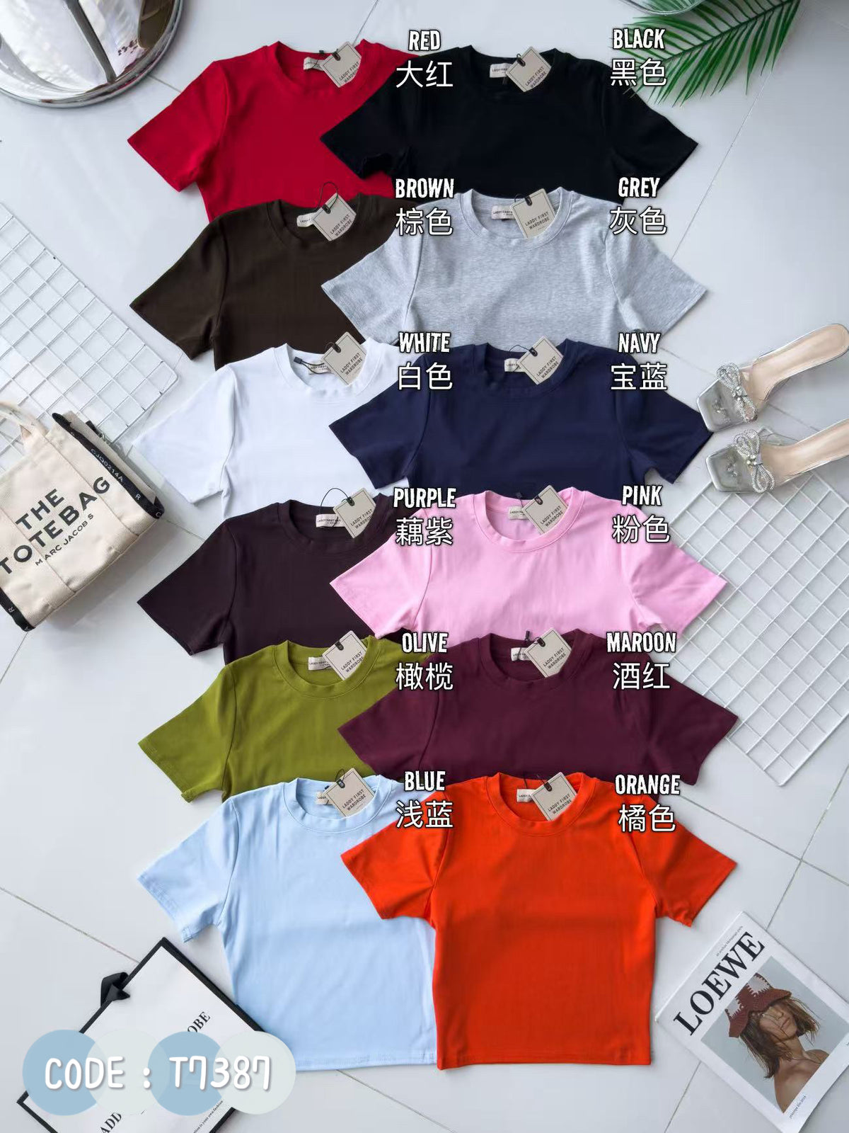 【T2726 / 7387】高品质纯棉弹力圆领短袖简约日常必备百搭上衣 ❤❤【A-R2-C2】