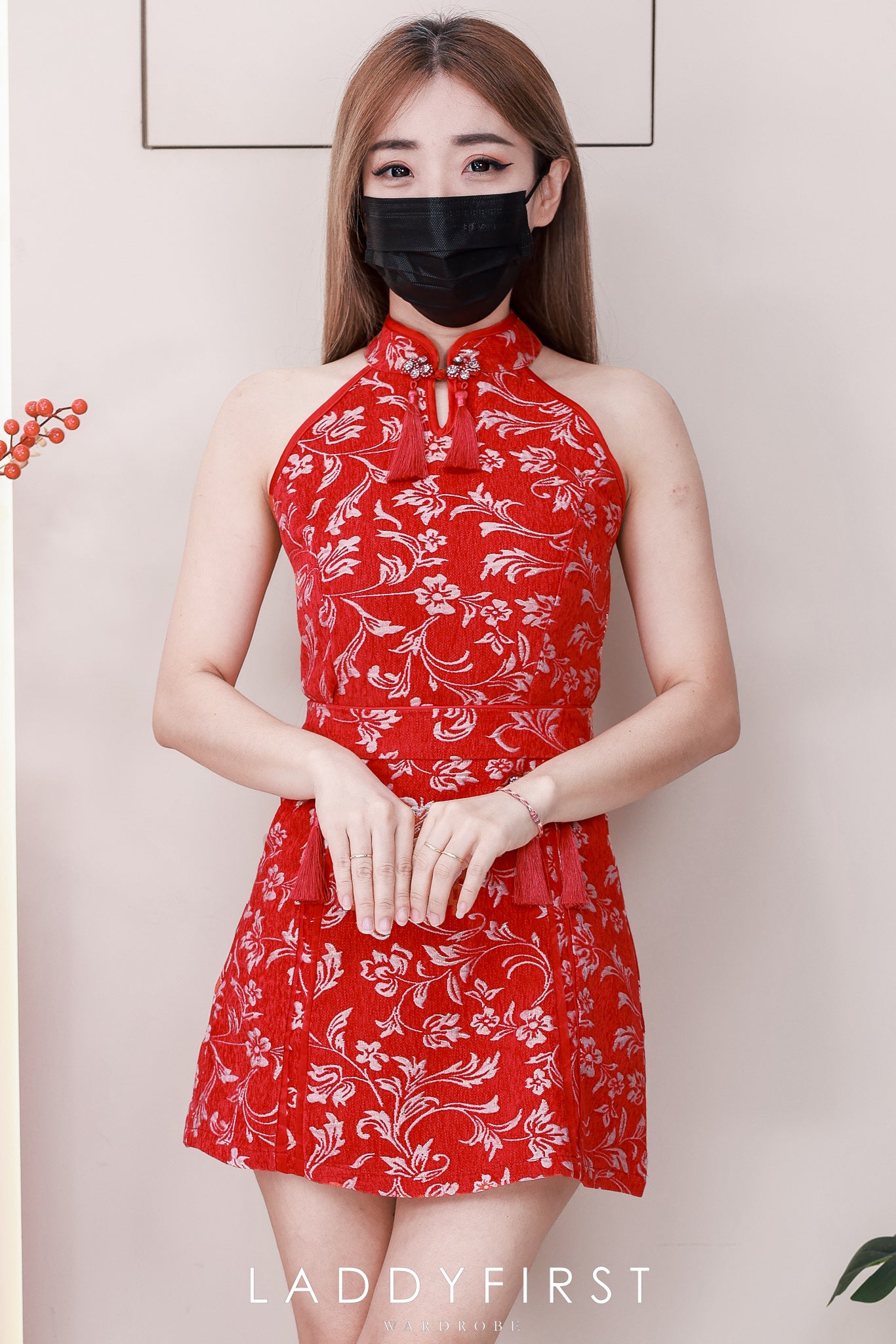 【SS6857】高品质两件式可盐可甜国风新中式提花旗袍套装 CUT IN提花旗袍上衣➕提花高腰裙子，内层有里布短裤有口袋 ❤️❤️