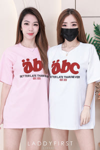 【O7601】abc刺绣圆领短袖 Oversized 休闲上衣❤️❤️【A-RU2】