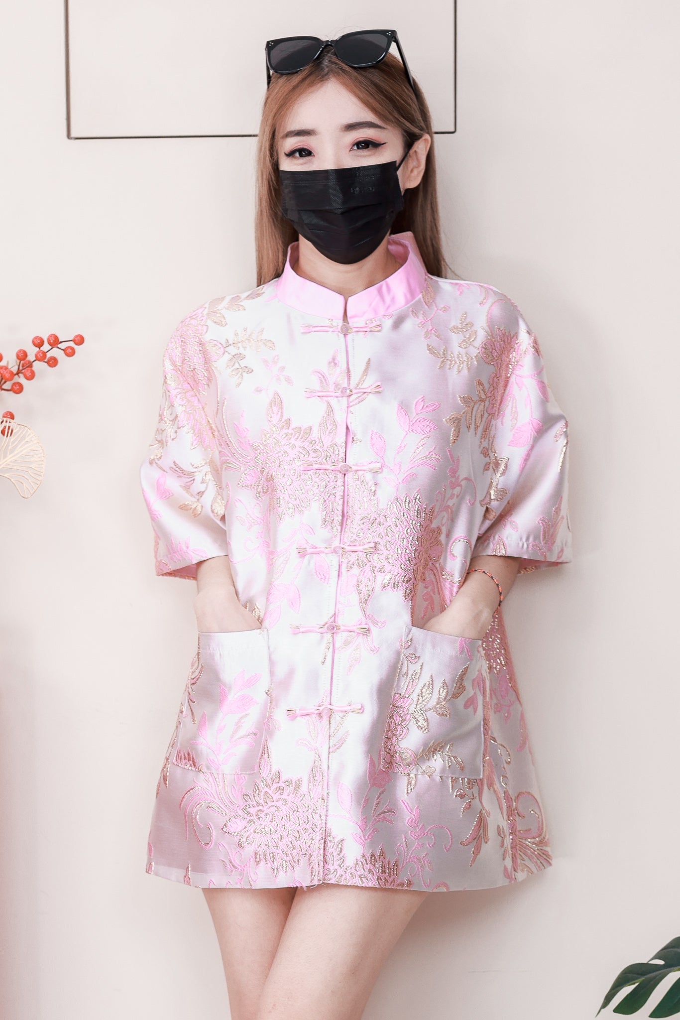 【T6862】高品质富贵牡丹金线提花男女同款唐装旗袍上衣，有口袋 ❤❤
