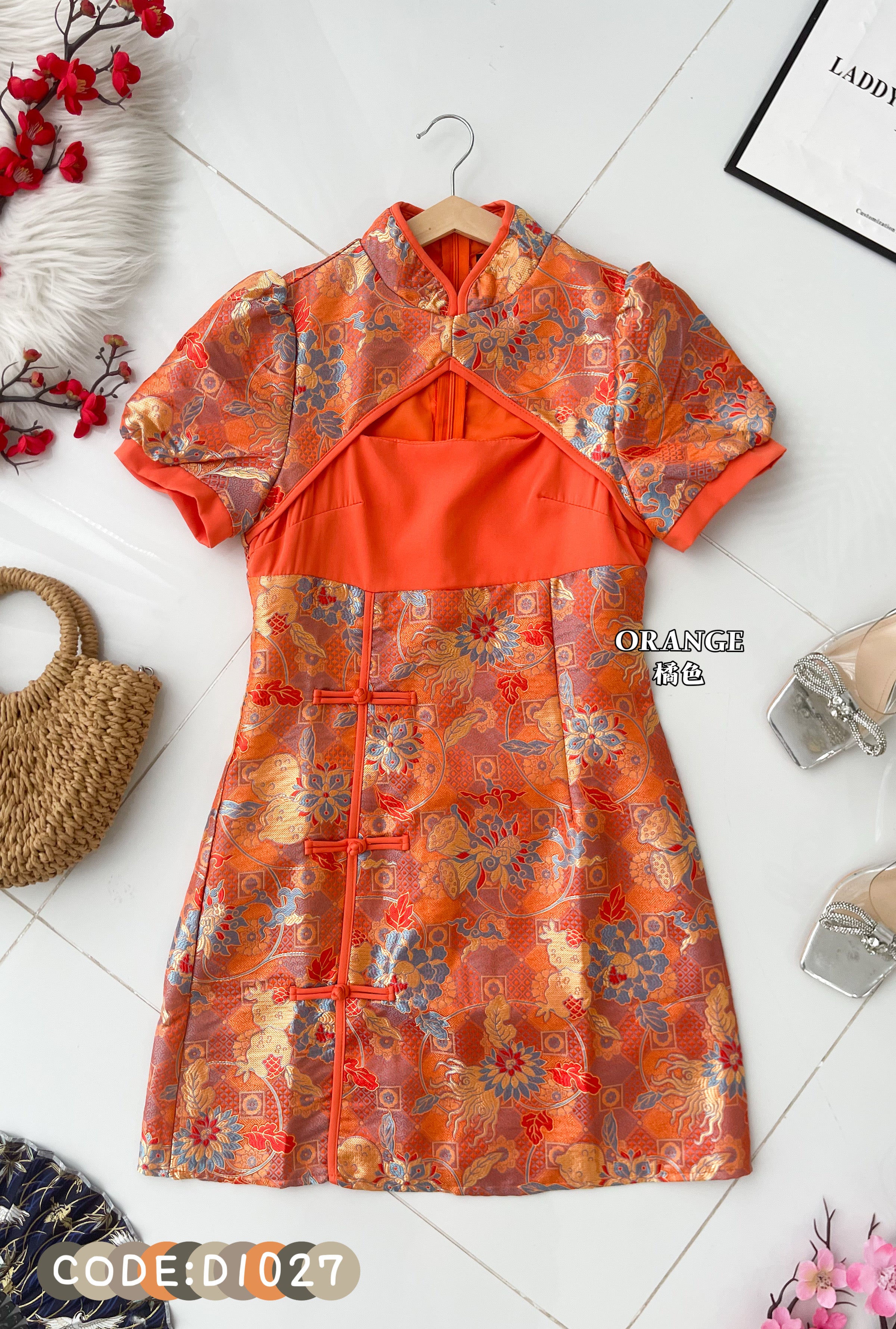 【D1027】高品质【女装】高端贵气国风显腰提花旗袍连身裙子 ❤️❤️【B-R1-C1】