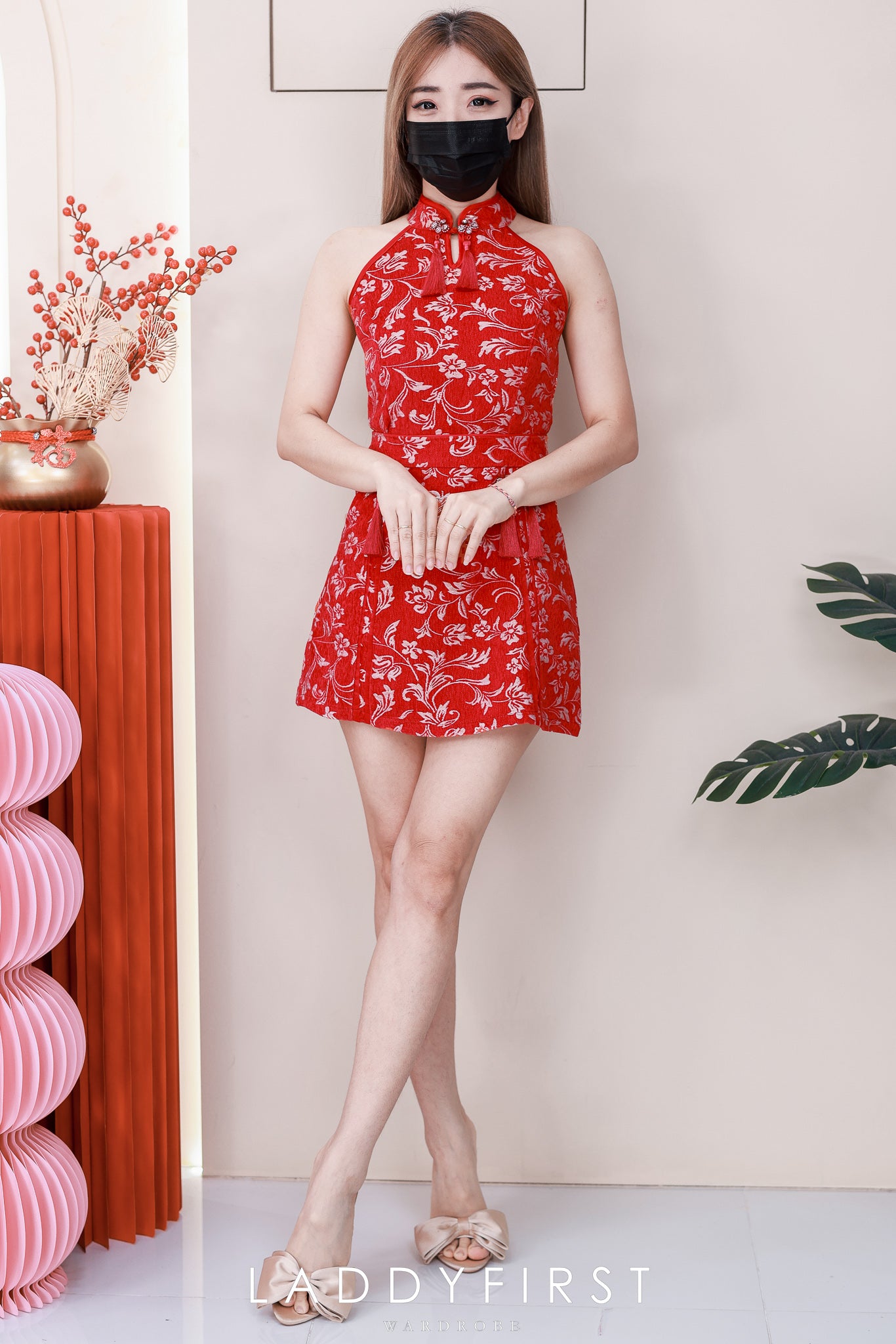 【SS6857】高品质两件式可盐可甜国风新中式提花旗袍套装 CUT IN提花旗袍上衣➕提花高腰裙子，内层有里布短裤有口袋 ❤️❤️