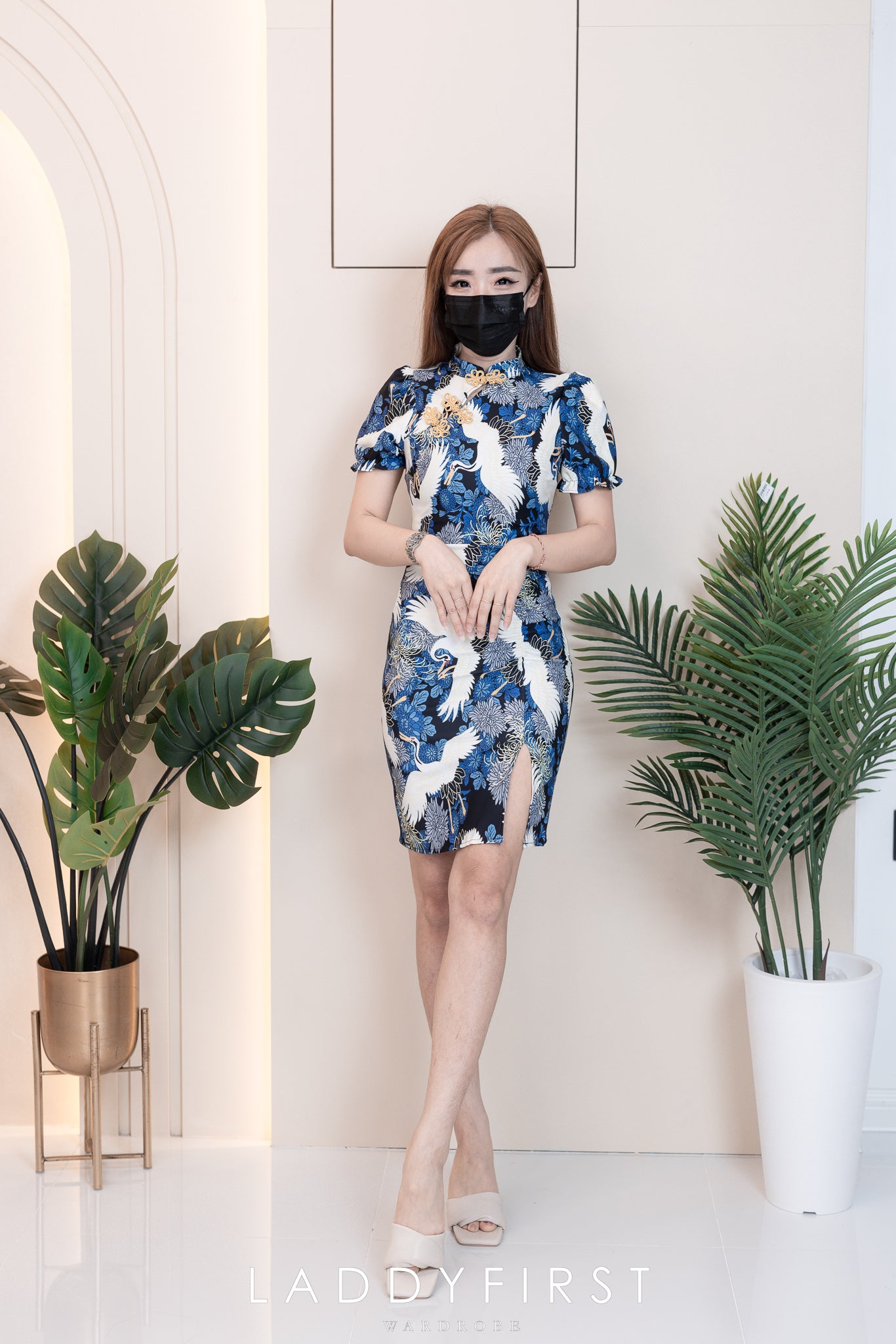 【D3313】独家爆款国潮仙鹤高端唐装旗袍连身裙子【B-R3-C2】