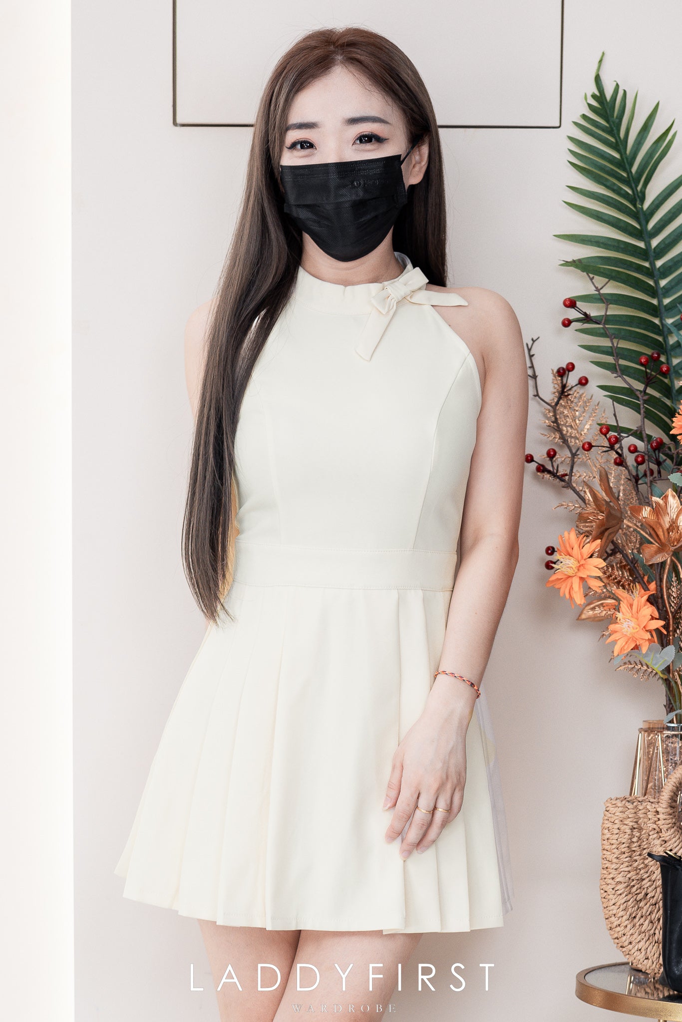 【D22472】高品质蝴蝶结领口设计淑女减龄无袖百褶连身裙子 ❤️❤️