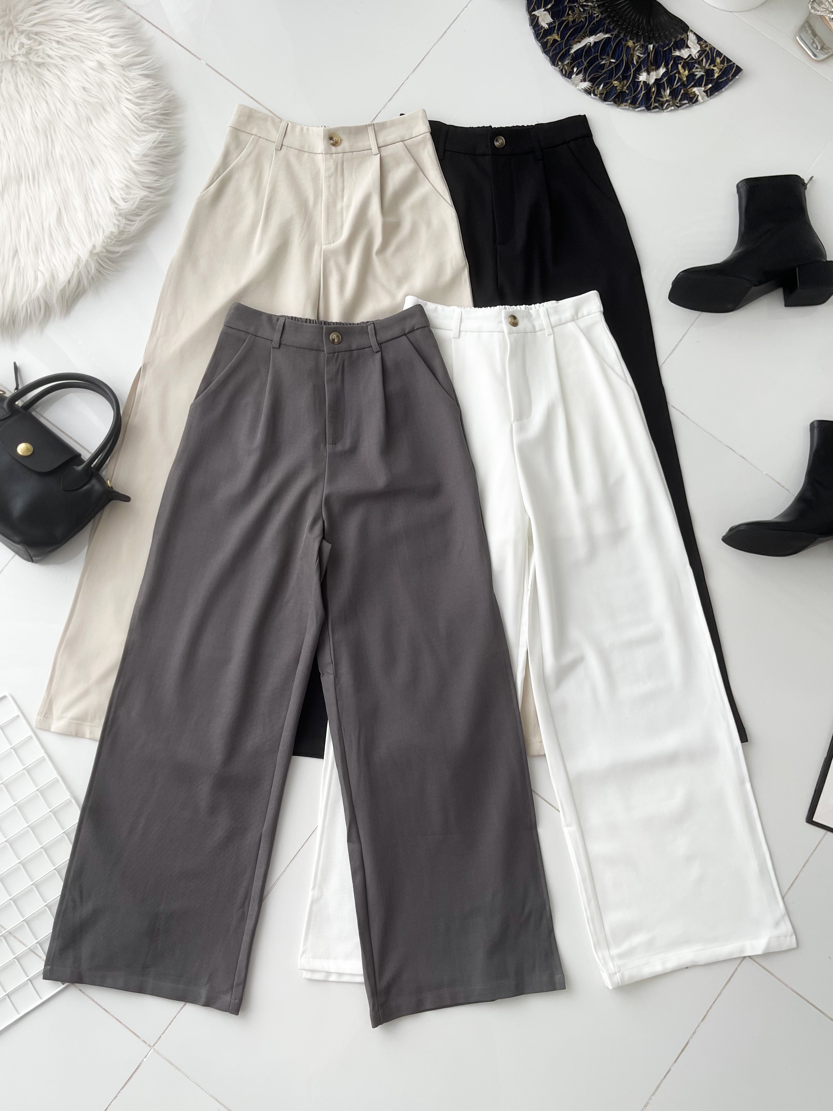 【L6218 / 16996】高品质复古西装两侧开叉设计阔脚高腰百搭长裤，有口袋 ❤️❤️