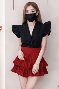【T8238751】高品质V翻领荷叶袖甜美蝴蝶结设计时装上衣 ❤❤ 【B-R1-C6】