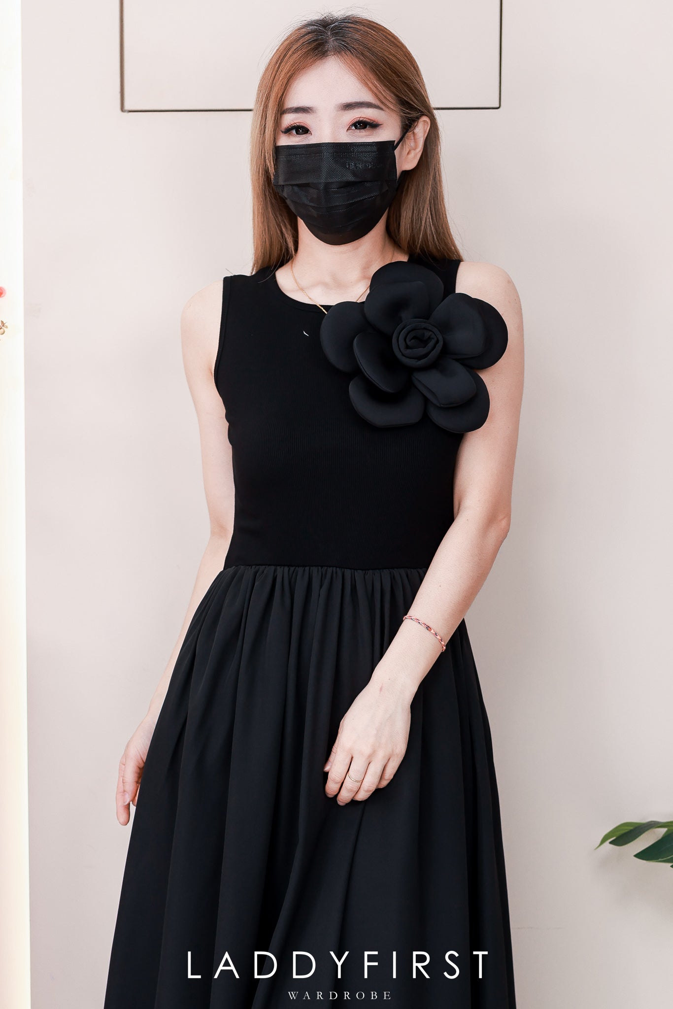 【D323020】高品质仙气韩系大气立体大花螺纹弹力拼接雪纺连身长裙 ❤❤【A-R2-C4】