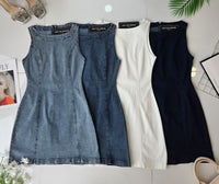 【D83262】高品质Cotton Jeans无袖牛仔弹力连身裙子 ❤️