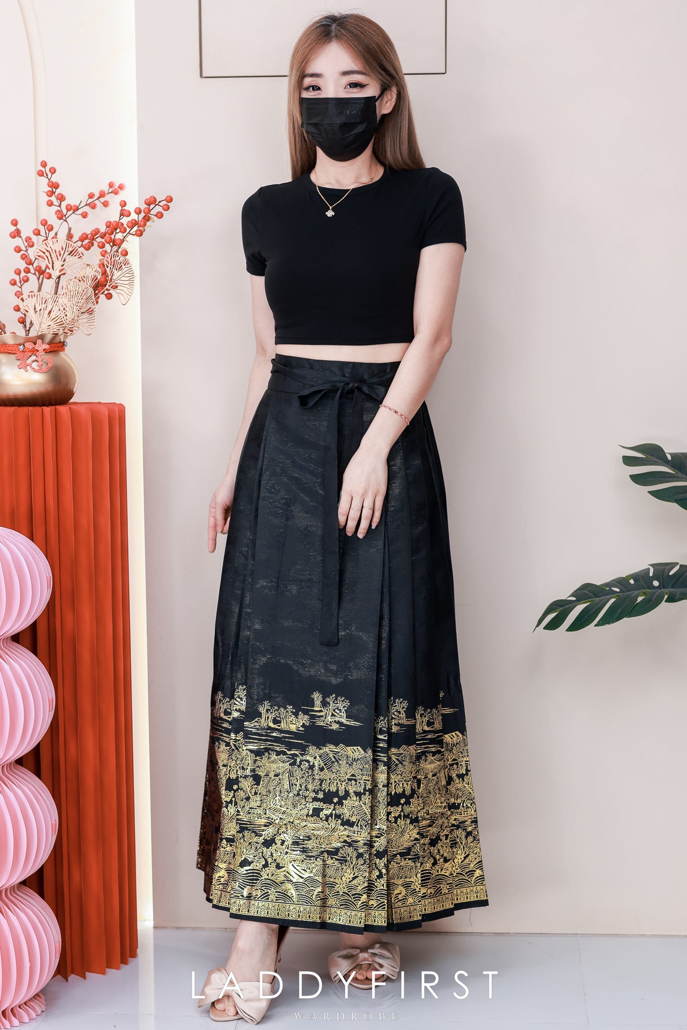 【L2650】高品质新中式国风织金沙腰间自编蝴蝶结设计百褶马面长裙 ❤️❤️