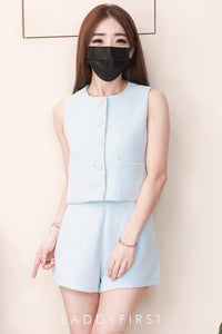 【SS3549】【LFW独家小圆饼】高品质两件式高级感气质小香风时尚套装 小香风无袖上衣➕小香风高腰百搭短裤，有口袋 ❤️❤️【F-R1-C5】