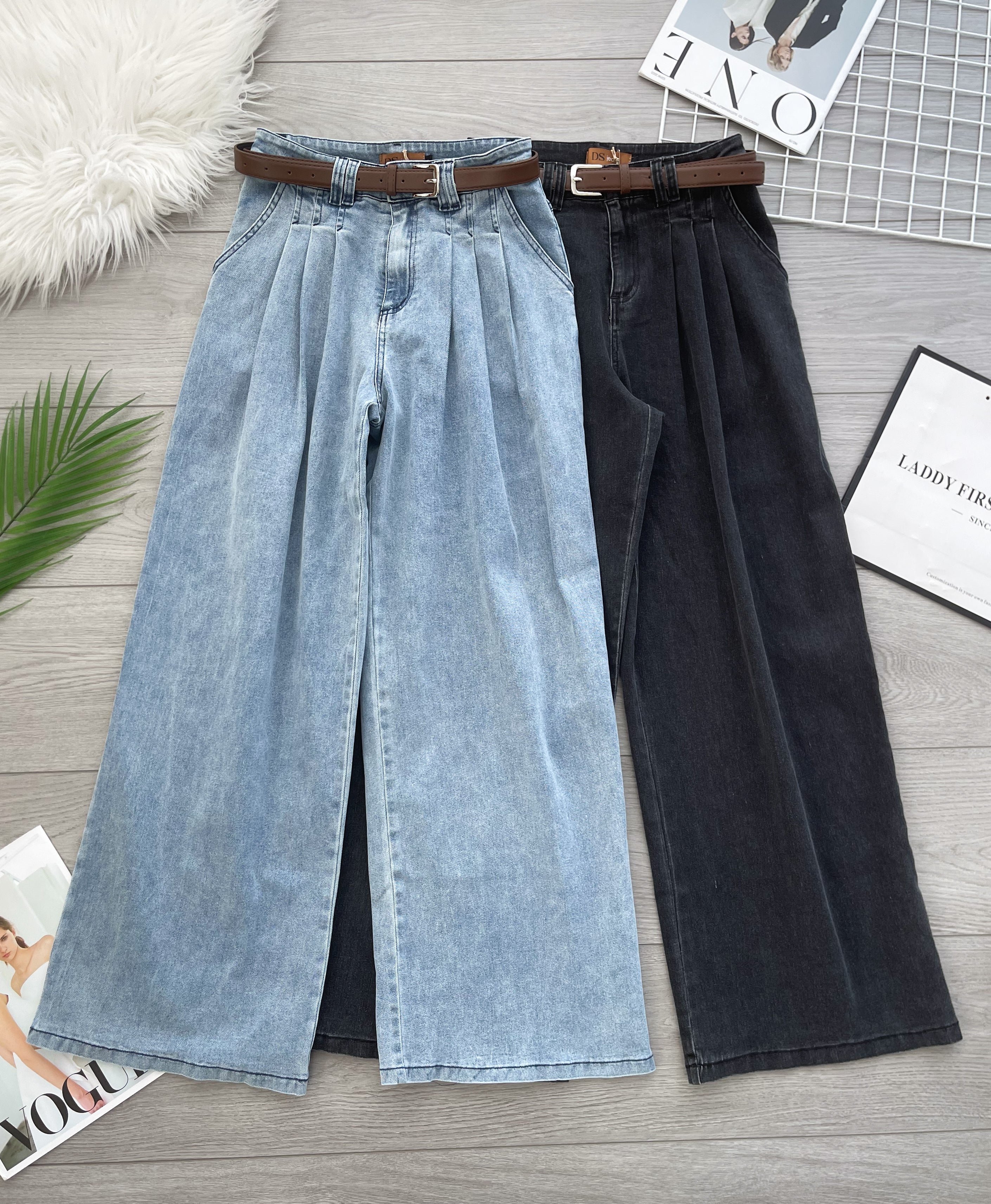 【L51357-1】⚡补货预订款⚡高品质显瘦显长腿直筒阔脚COTTON JEANS牛仔高腰百搭短裤，搭配配送腰带，有口袋 ❤️❤️