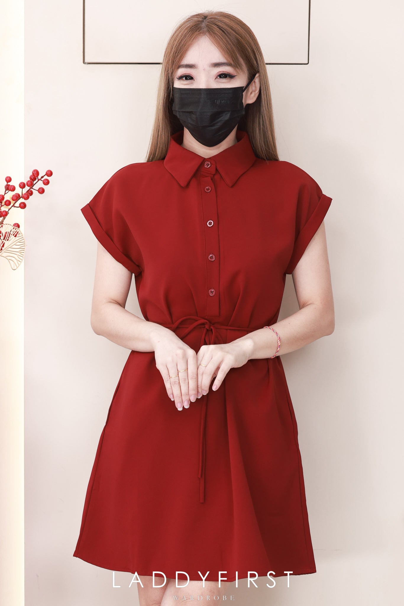 【D1783】独家爆款高品质翻领短袖收腰自绑细带西装垂感慵懒休闲风连身裙子，有口袋 ❤️❤️【A-R2-C1】