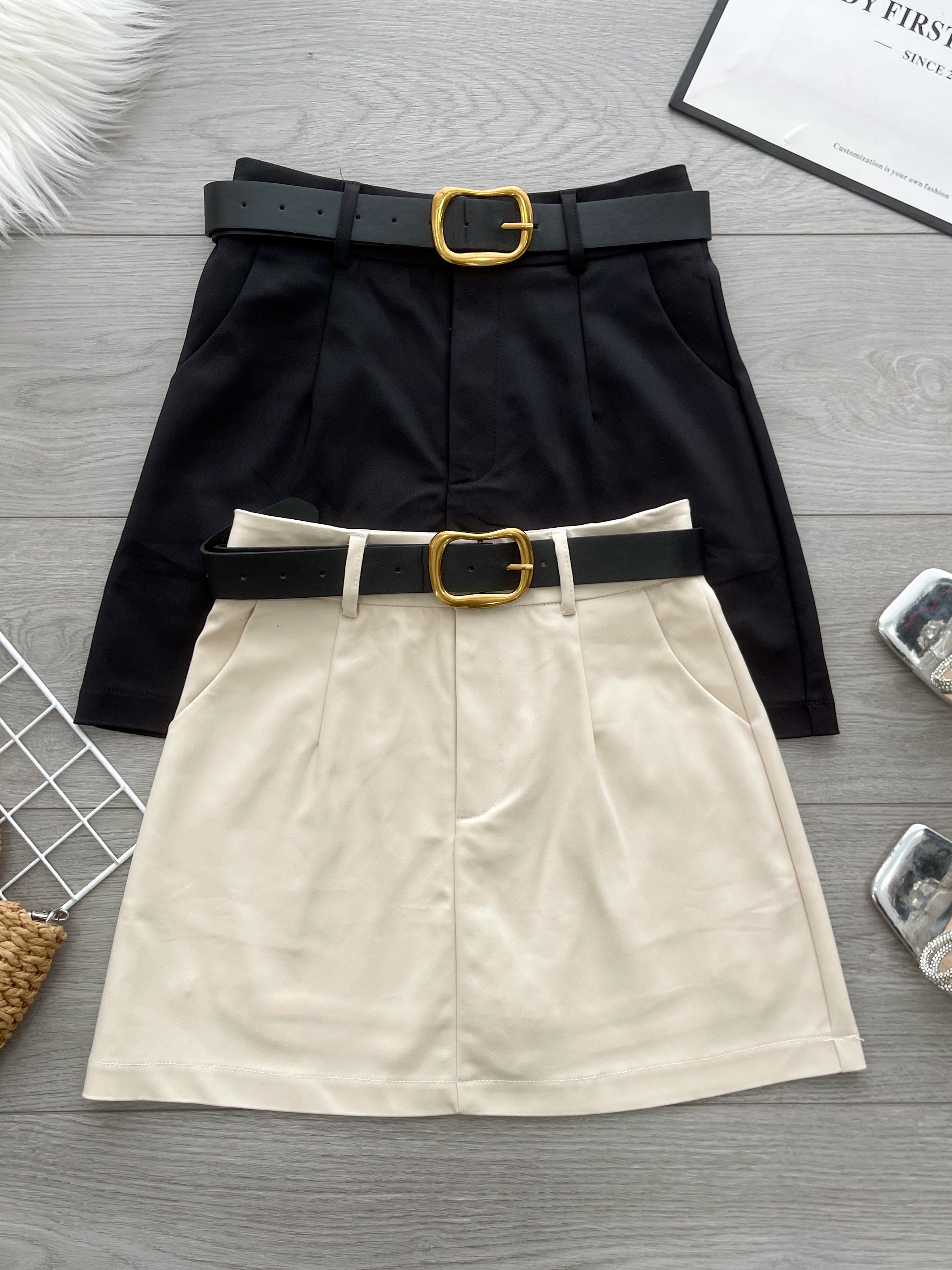 【S82794】高品质显腰显瘦简约西装A字高腰百搭裙子，内层有里布短裤，配送腰带有口袋 ❤️❤️